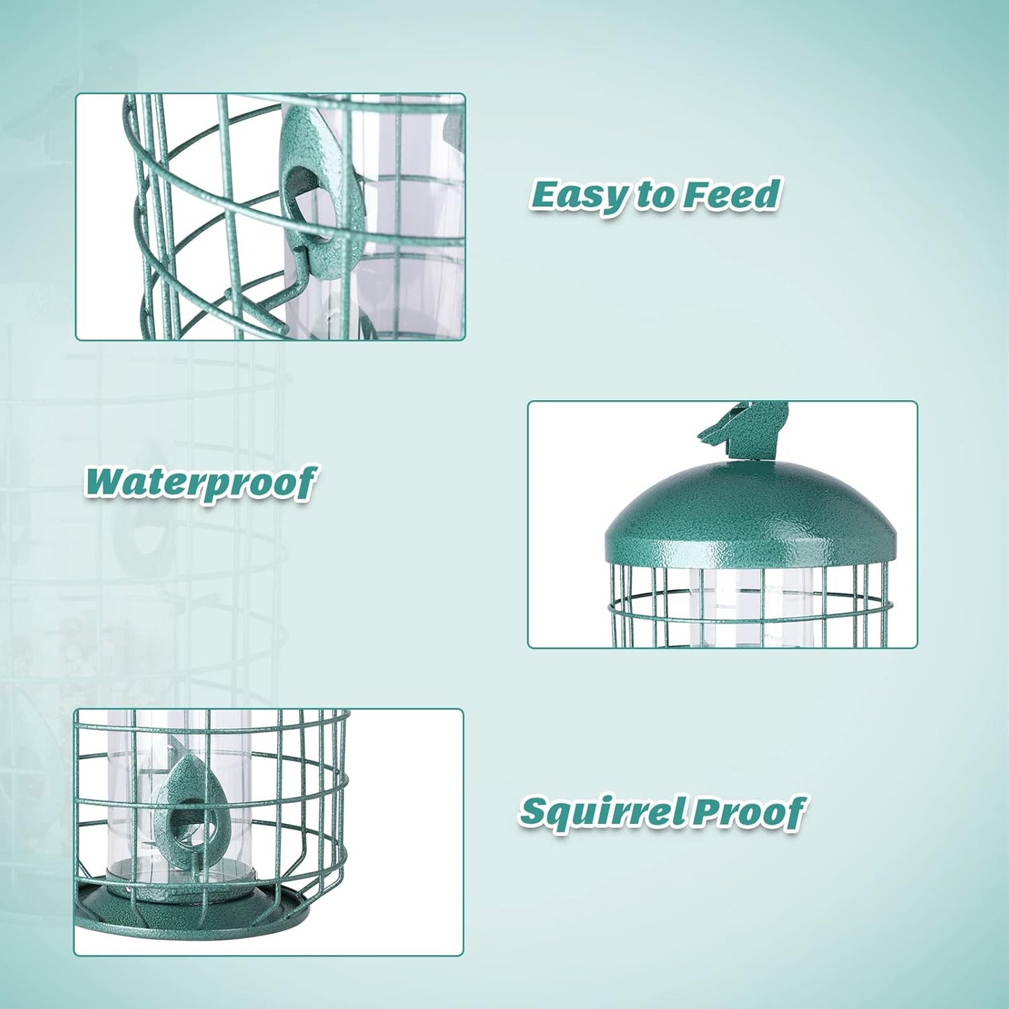 Yinns Caged Bird Feeder for Outside, Large Squirrel Proof Metal Bird Feeders 3 Lbs, Wild Bird Feeder Hanging Outdoors Tube Feeders with 4-Ports, Waterproof (Green)
