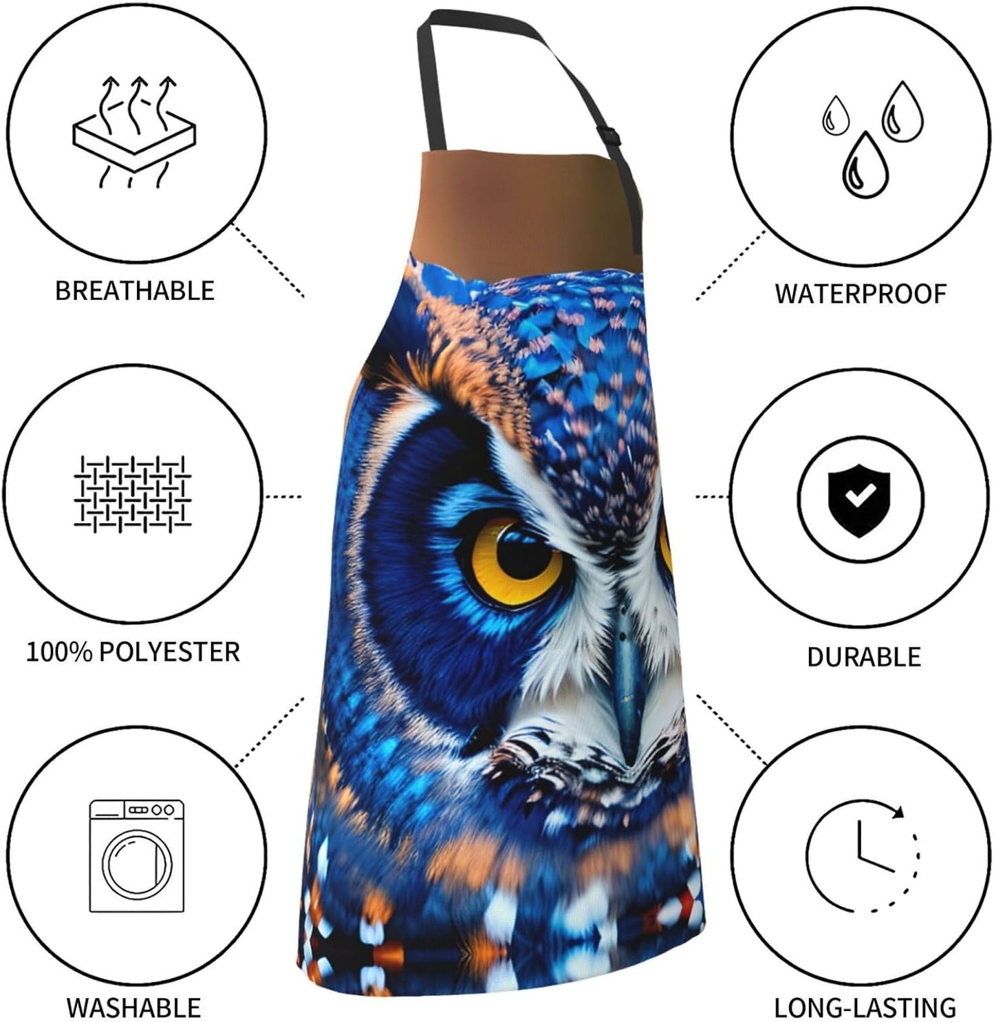 Blue Owl 1 print Waterproof chef's apron with pocket apron for kitchen cooking baking barbecue and gardening