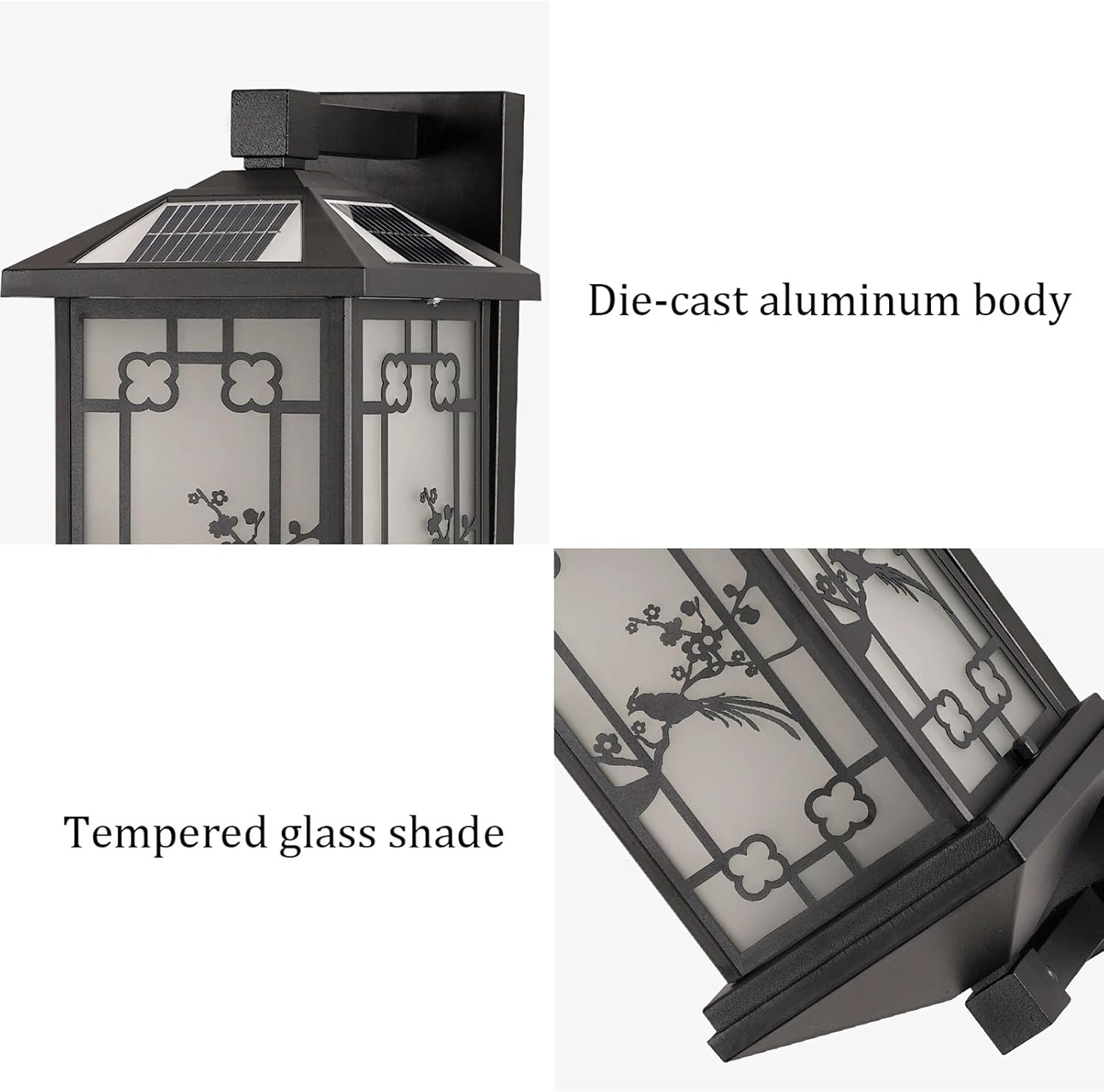 Solar Outdoor Wall Lantern IP65 Waterproof, Matte Black Exterior Wall 