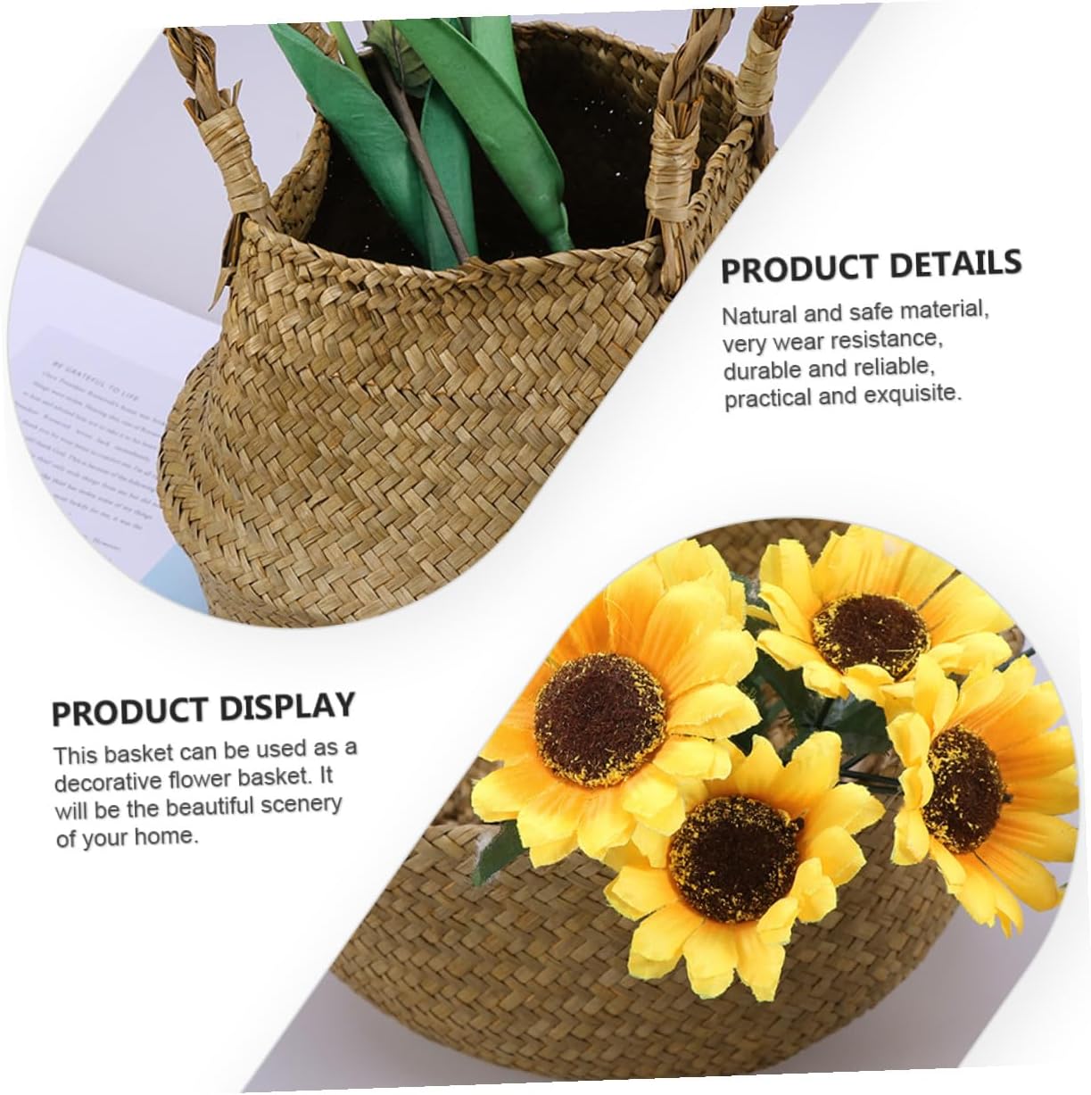 Woven Flowerpot Basket Handwoven Storage Bin Large Foldable Rattan Pla
