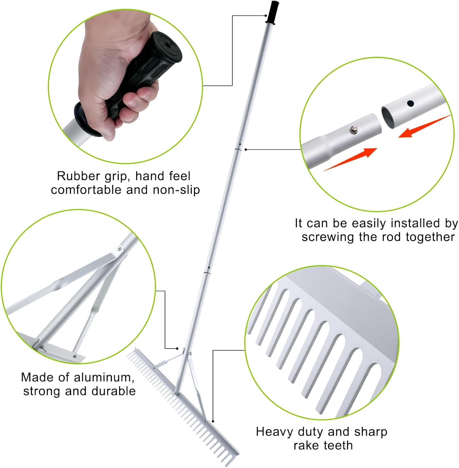36 Inch Aluminum Landscape Rake, Garden Rake, Heavy Duty Rakes for Law