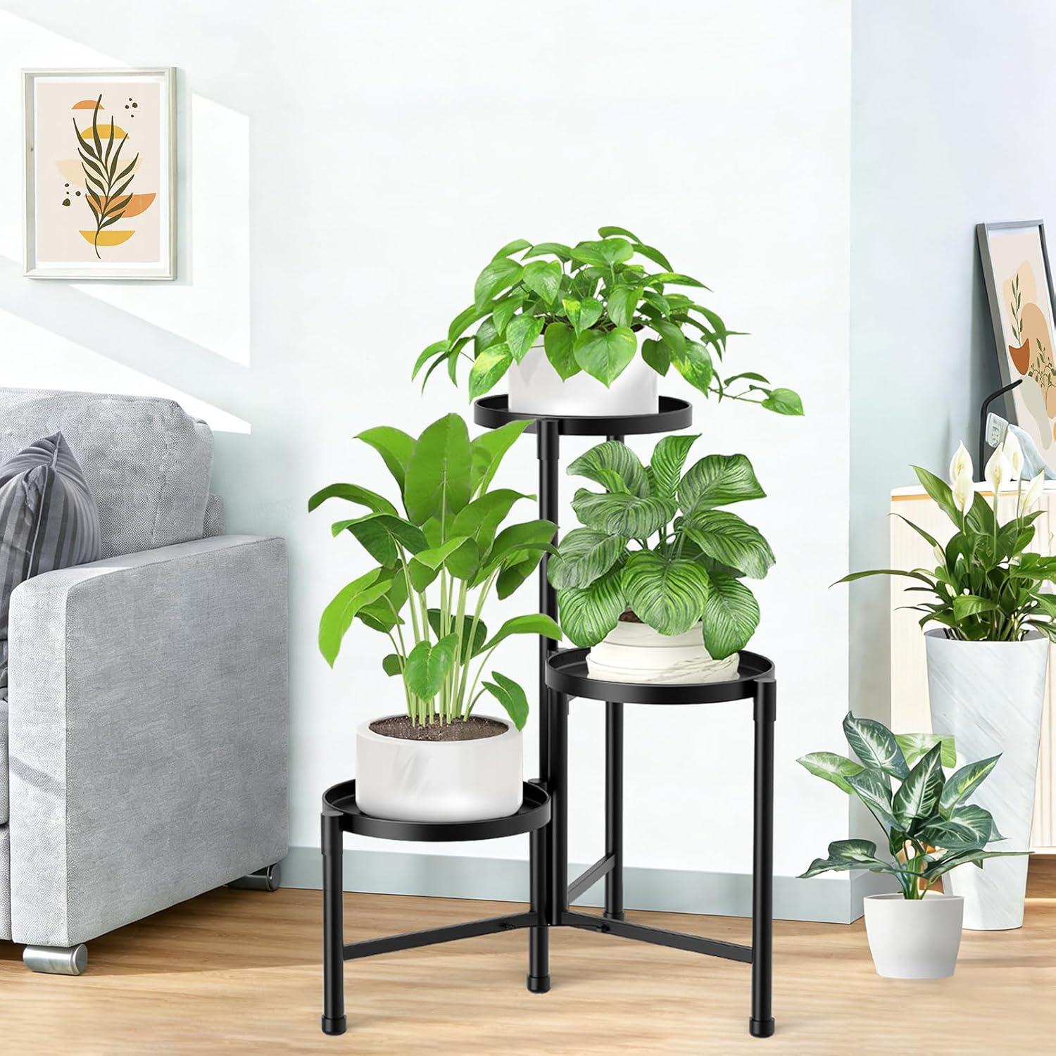 3 Tier Metal Corner Plant Stand Indoor Outdoor, Heightened widened 30'