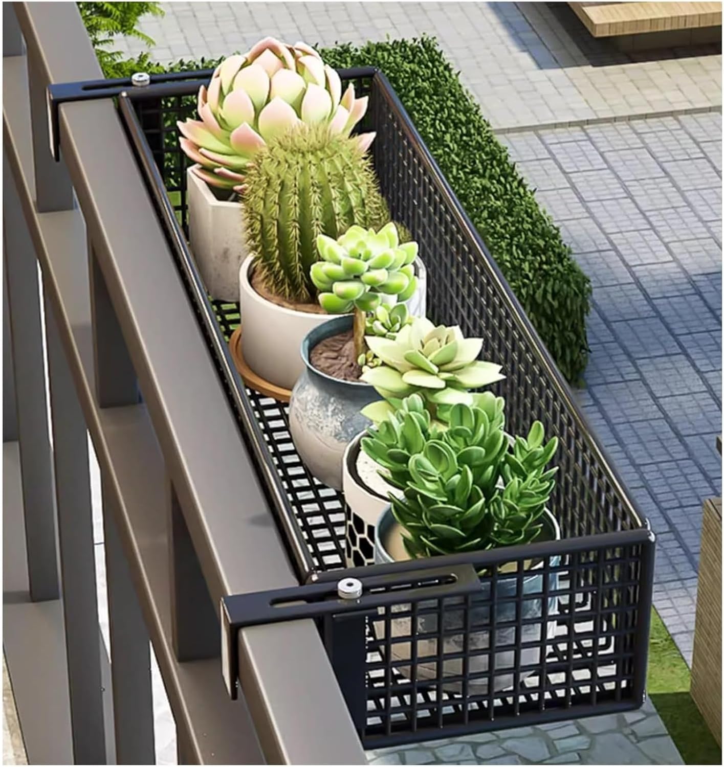 Black Railing Planter, Fence & Balcony Window Sill Flower Pot Holder, 