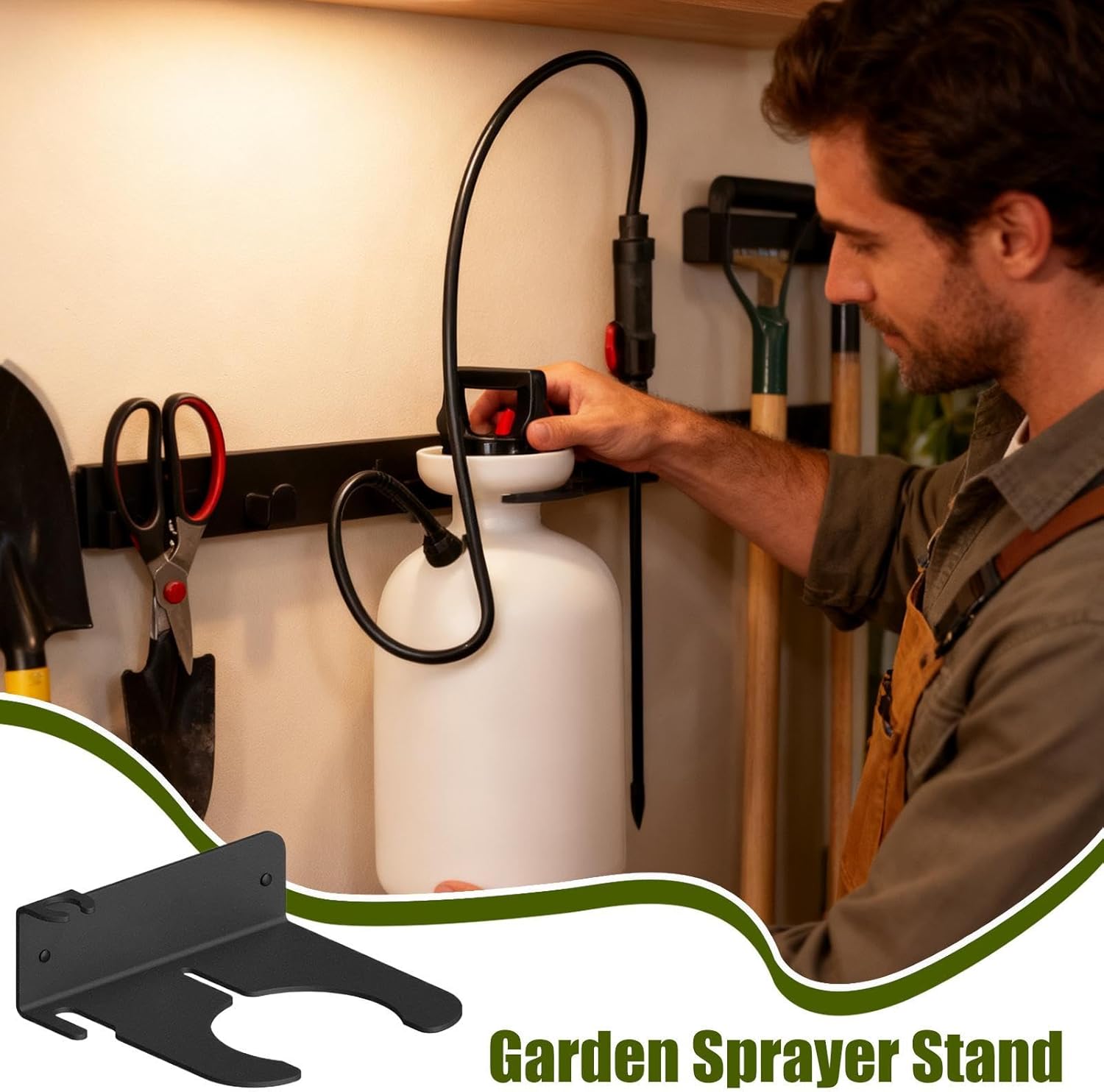 Garden Pump Sprayer Holder, Save Space Storage Rack, Wall-Mounted Gard