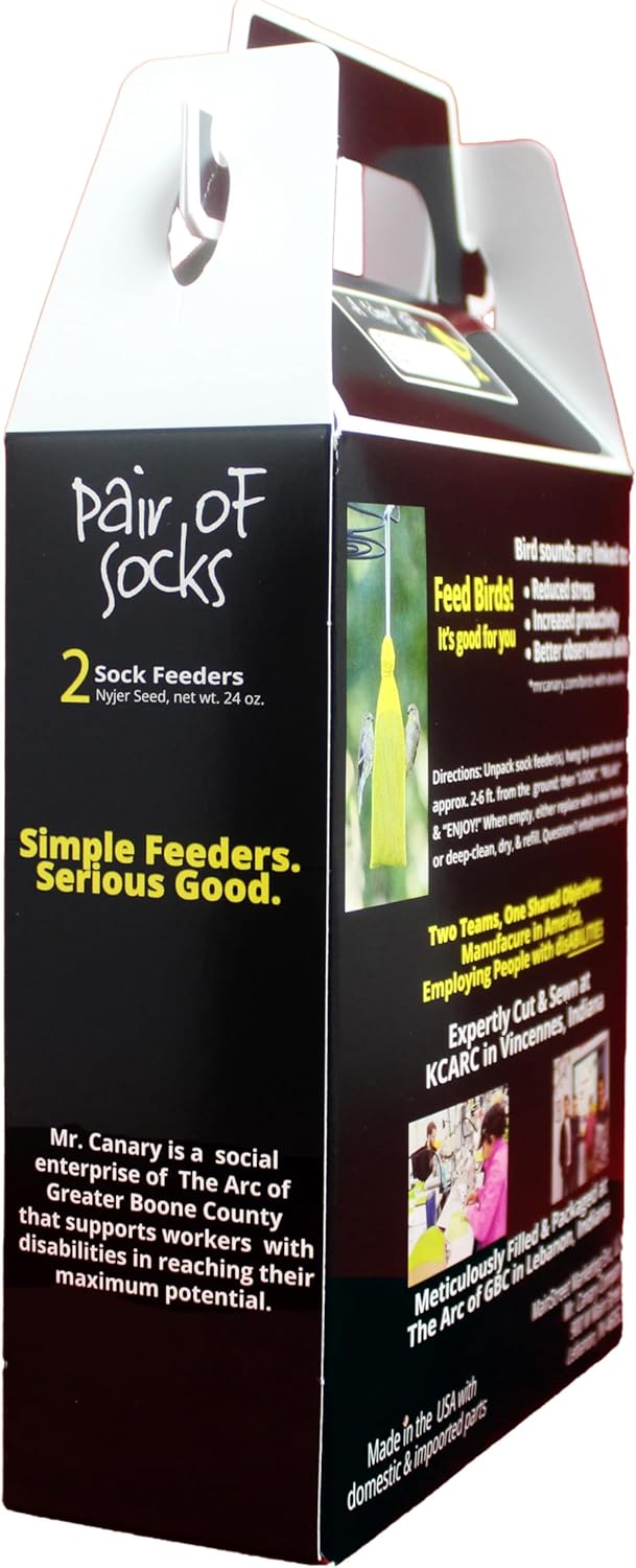 Mr. Canary Yellow 'Pair of Socks' Finch Sock Feeders, 2pk, Seed-Filled