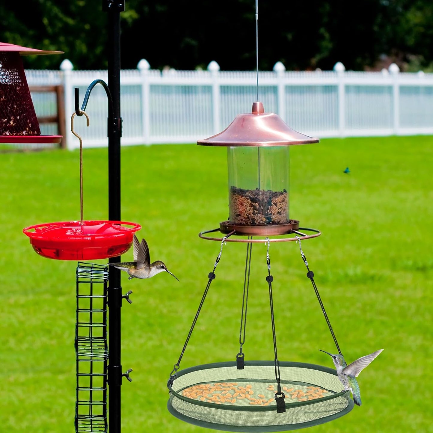2 Pieces 16 Inch Universal Wild Bird Seed Catcher Hanging Hoop Platform Bird Seed Catcher Tray for Hummingbird Feeders Bee Feeder Outdoor Garden Accessories