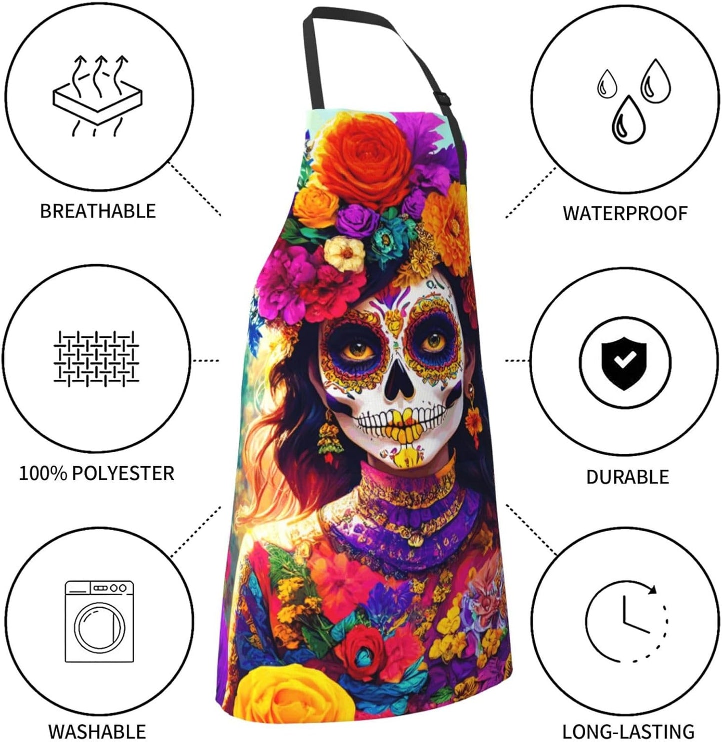 YANYU Skull Skeleton Print 28x33 In Kitchen Apron Stylish Chef Apron w