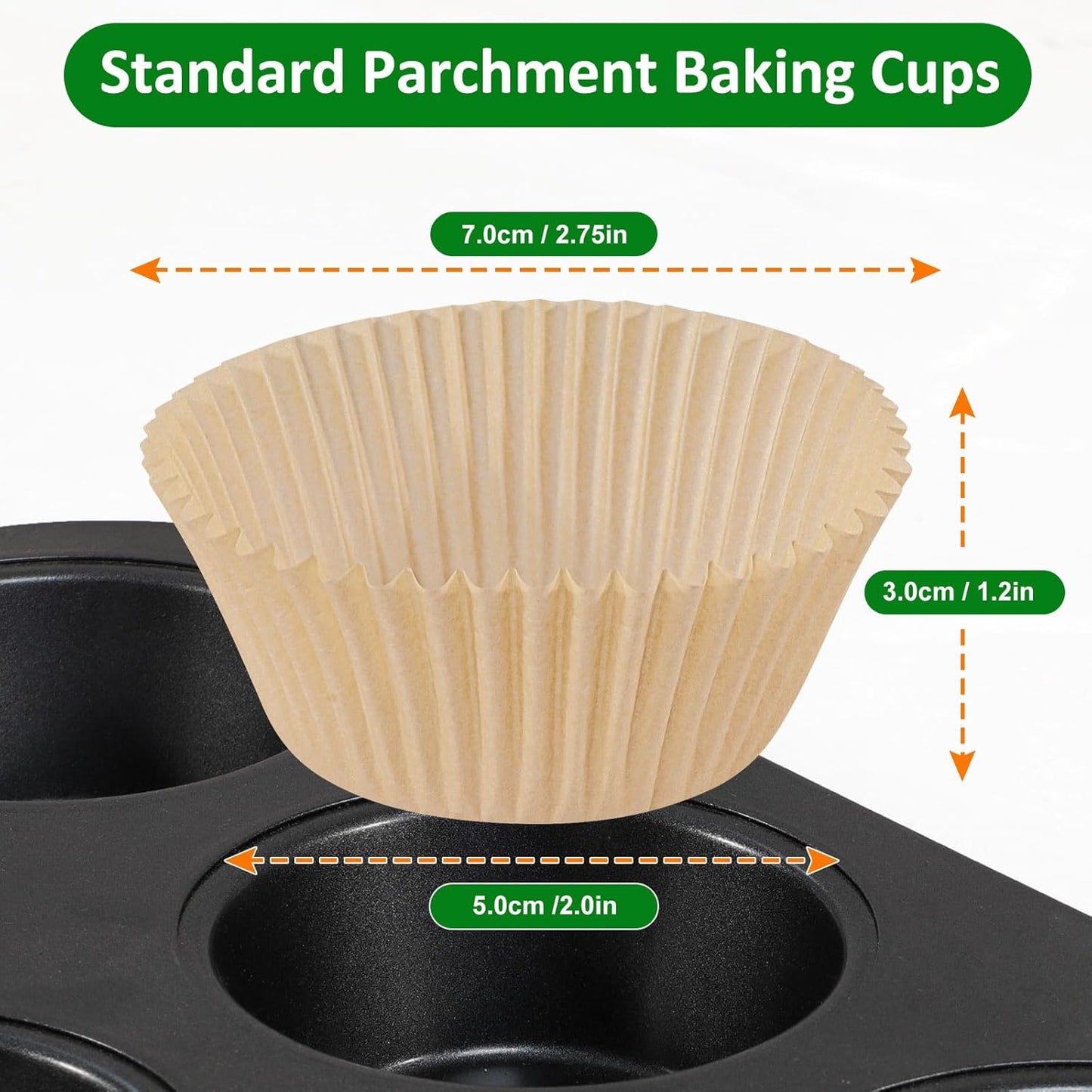 Caperci 225pcs Parchment Cupcake Liners - Standard Muffin Cups Liners for Baking, Parchment Paper Cupcake Wrappers with Excellent Greaseproof, Balanced Non-Stick & Non-Slip, Food Grade (Natural)