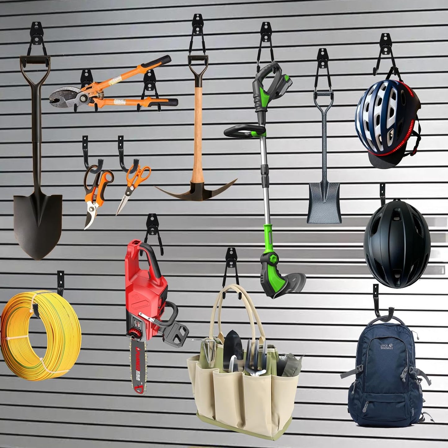 Heavy Duty Garage Hooks,10 Pack Garage Wall Mount Hooks, for Hanging Ladders, Bikes, Garden Tools, Hose, Utility Steel J Hooks with Anti-Slip Coating (Black)