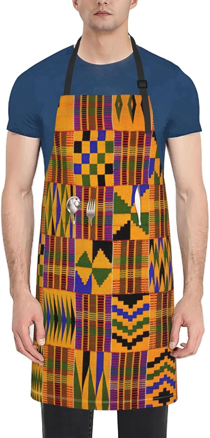 African Ethnic Pattern print Waterproof apron with pocket adjustable c