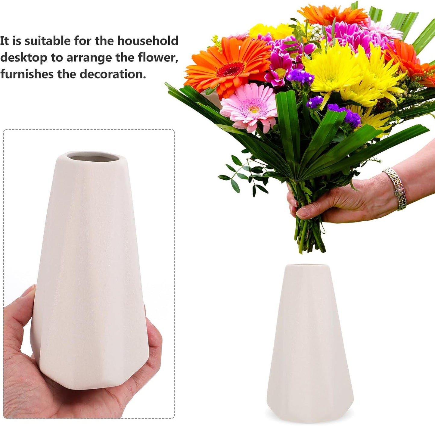 FAVOMOTO Ceramic Flower Vase White Solid Pot Nordic Style Origami Diam
