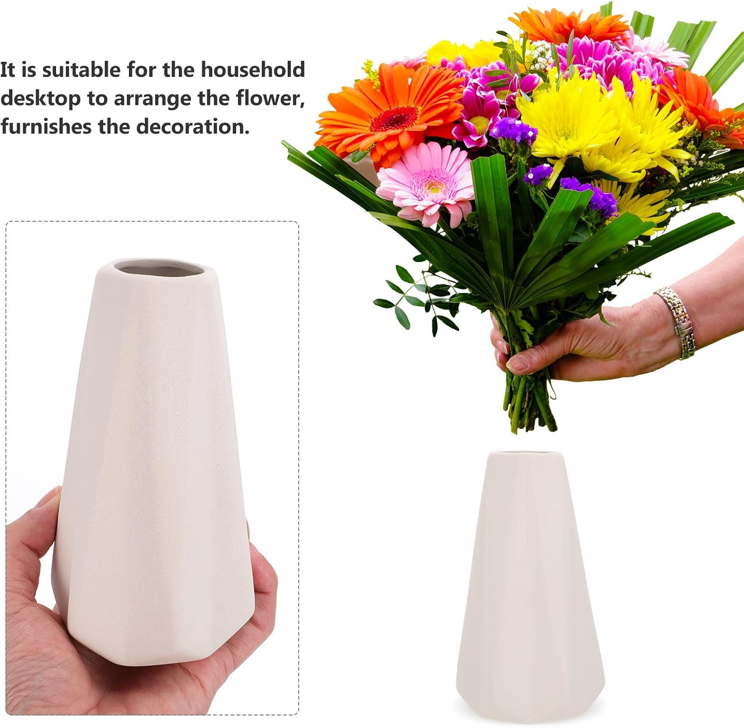 FAVOMOTO Ceramic Flower Vase White Solid Pot Nordic Style Origami Diam