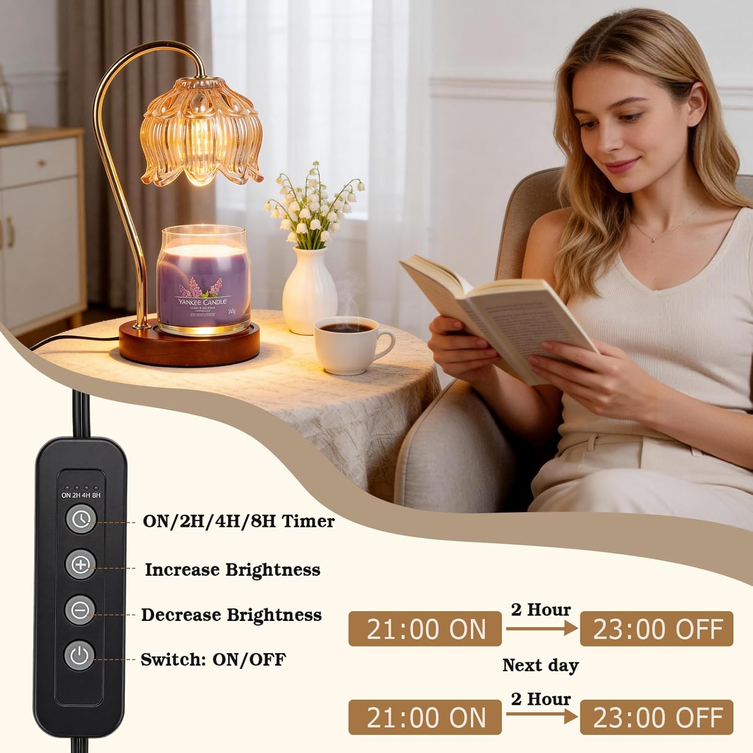 Flower Candle Warmer Lamp with Timer, Dimmable Candle Lamp Warmer, Mot