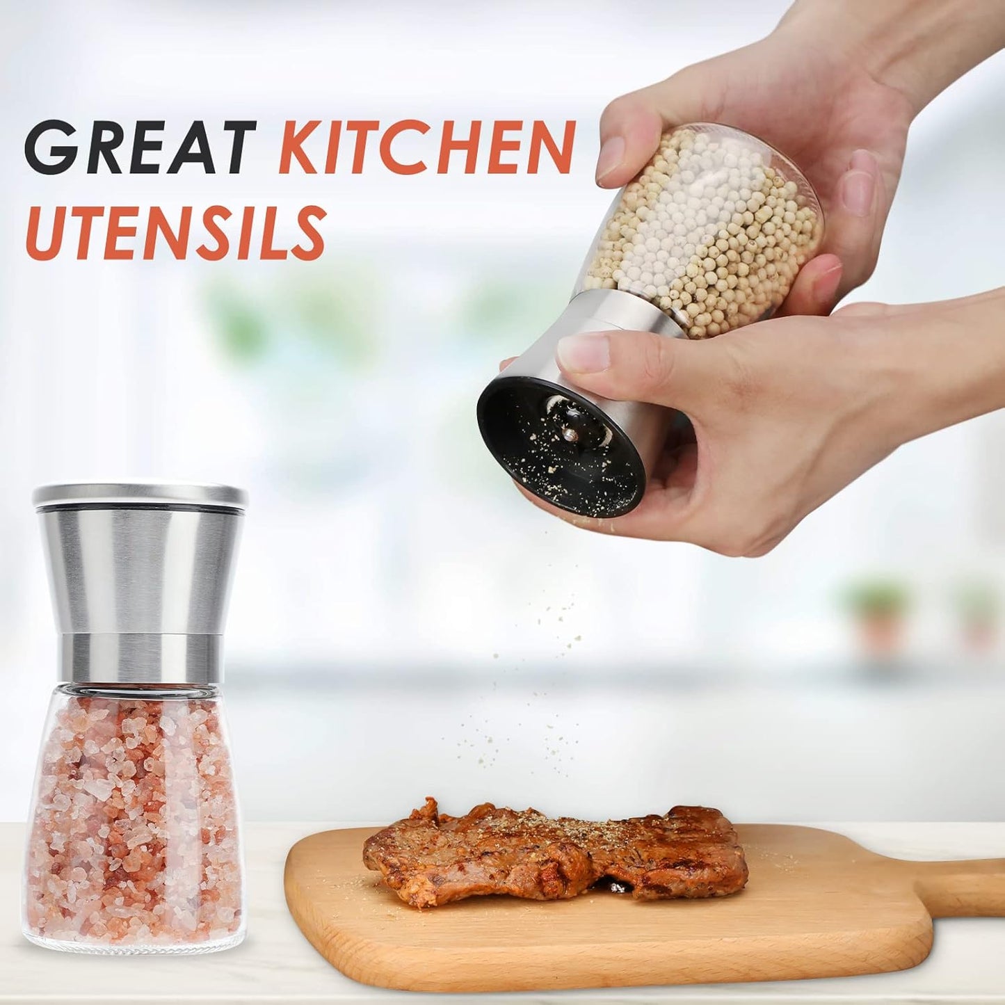 Original Stainless Steel Salt or Pepper Grinder - Top Spice Mill with Ceramic Blades, Brushed Stainless Steel and Adjustable Coarseness By Pepper Grinder （Single Package）