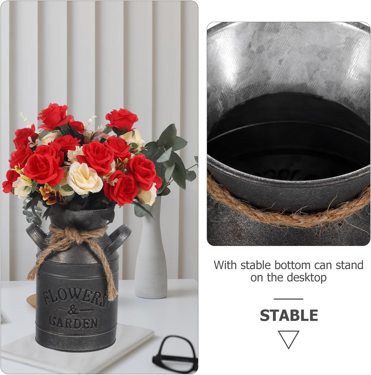 Vintage Milk Can Flower Vase 10x19x11.5cm Rustic Galvanized Iron Plant