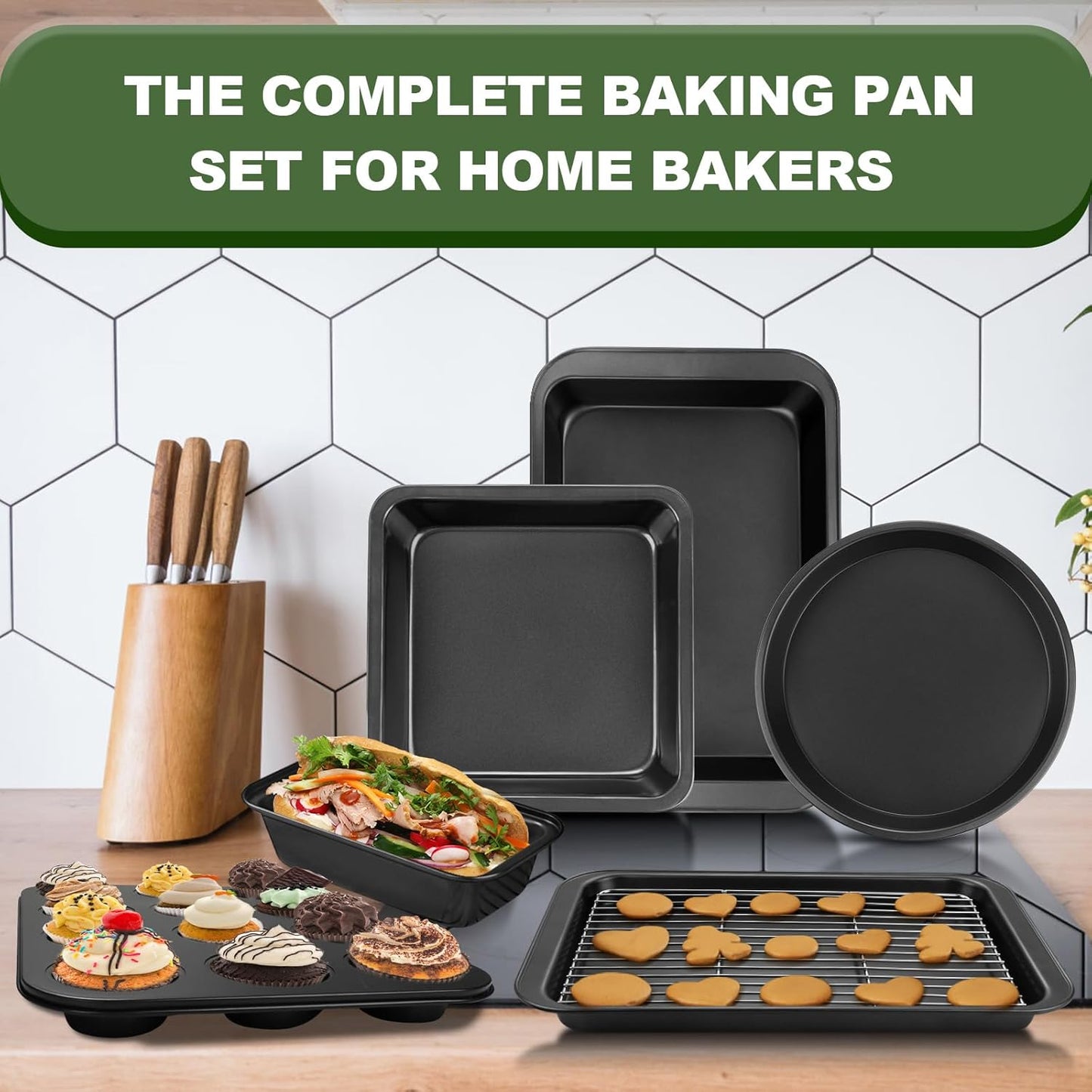 EWFEN Bakeware Sets, Baking Pans Set, Nonstick Oven Pan for Kitchen wi