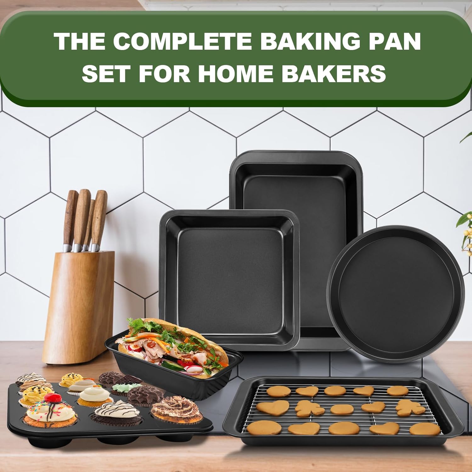 EWFEN Bakeware Sets, Baking Pans Set, Nonstick Oven Pan for Kitchen wi