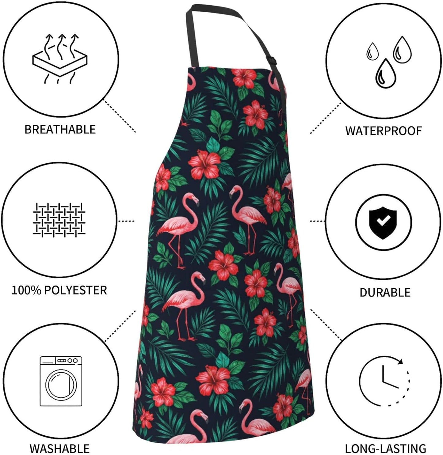 YANYU Tropical Flami Print 28x33 In Kitchen Apron Stylish Chef Apron with Pockets for Cooking Baking Painting