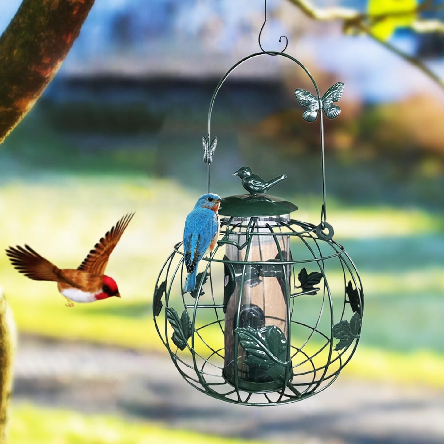 Bird Feeders Outdoor - Tube Feeding Squirrel Proof Design for Safe Wild Bird Feeding, Garden and Backyard Feeder, Perfect for Lawn Porch Balcony Deck Terrace Park and Birdwatching