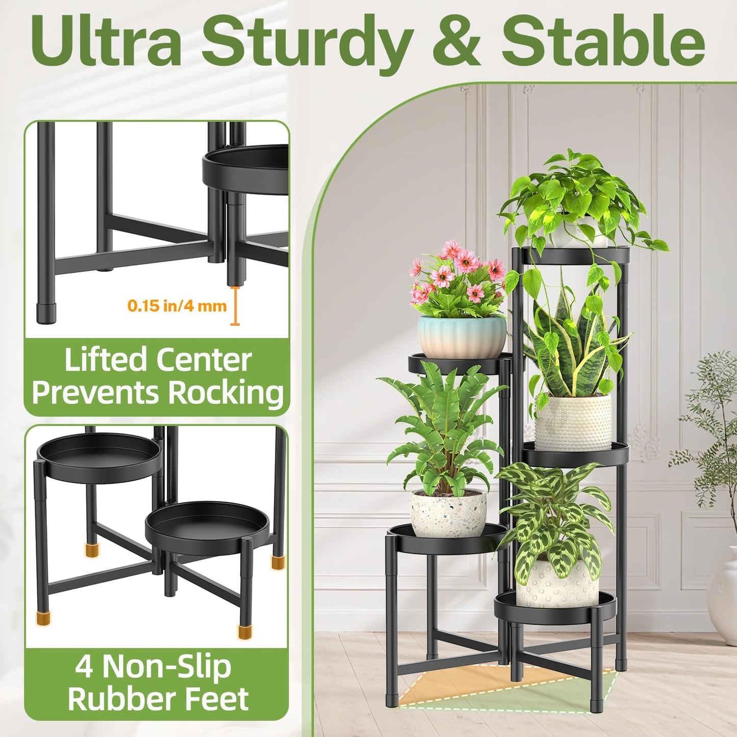 iDavosic.ly Plant Stand Indoor Outdoor, 5 Tier Corner Metal Flower Dis