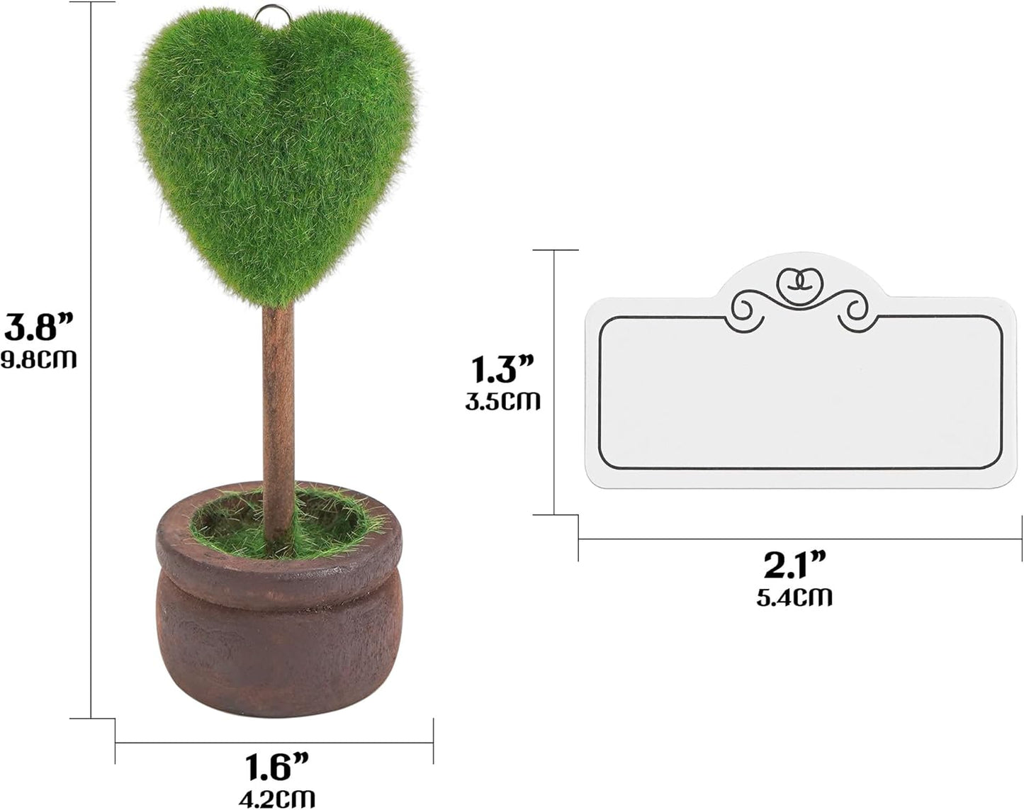 4PCS Love Green Plant Style Place Card Holders –Birthday, Artificial Topiary Cedar Ball Tree, Mini Potted Plant Style Name Card Stands for Party,Office Decor