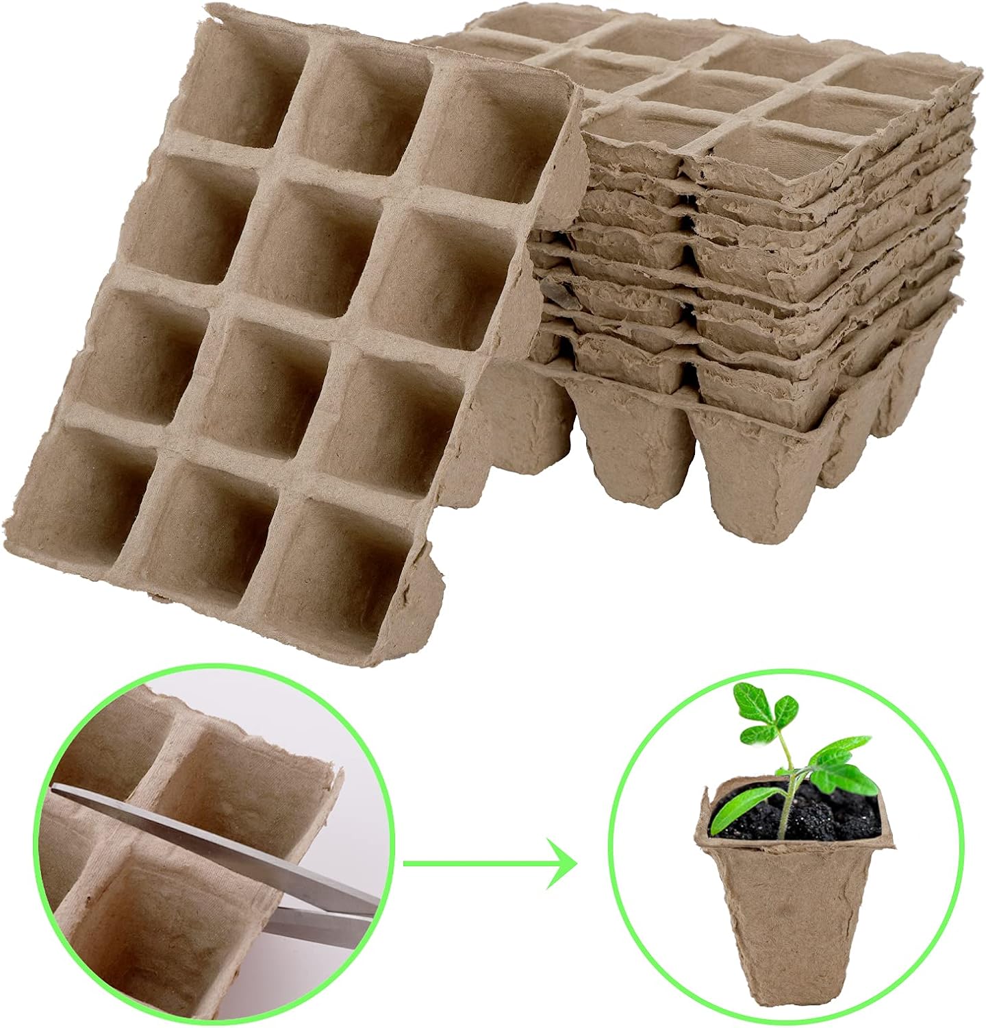 Jucoan 40 Pack Peat Pots Seed Starter Trays, 480 Cells Germination See