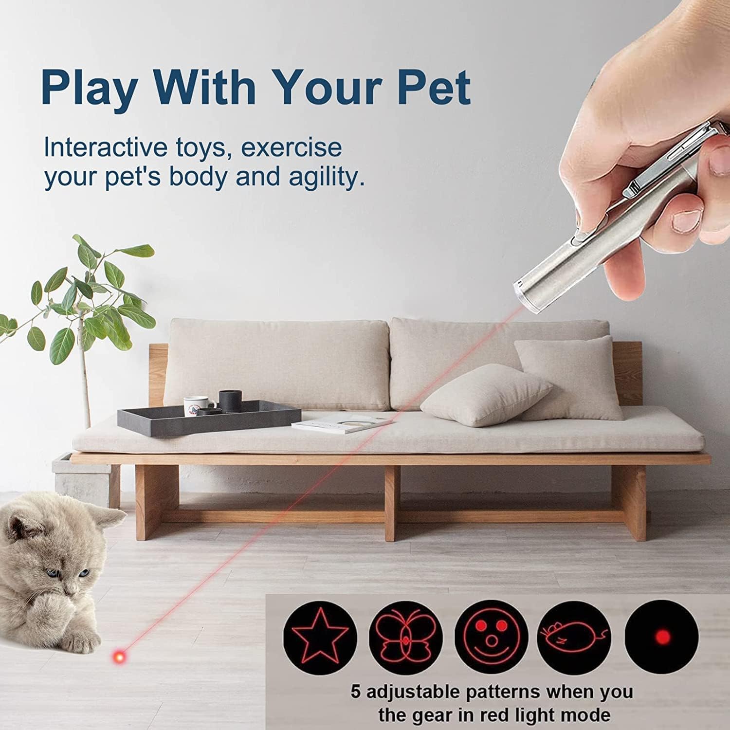 Cat Toy Pointer for Indoor, Cat Mouse Toys Wand Light Pet Interactive 