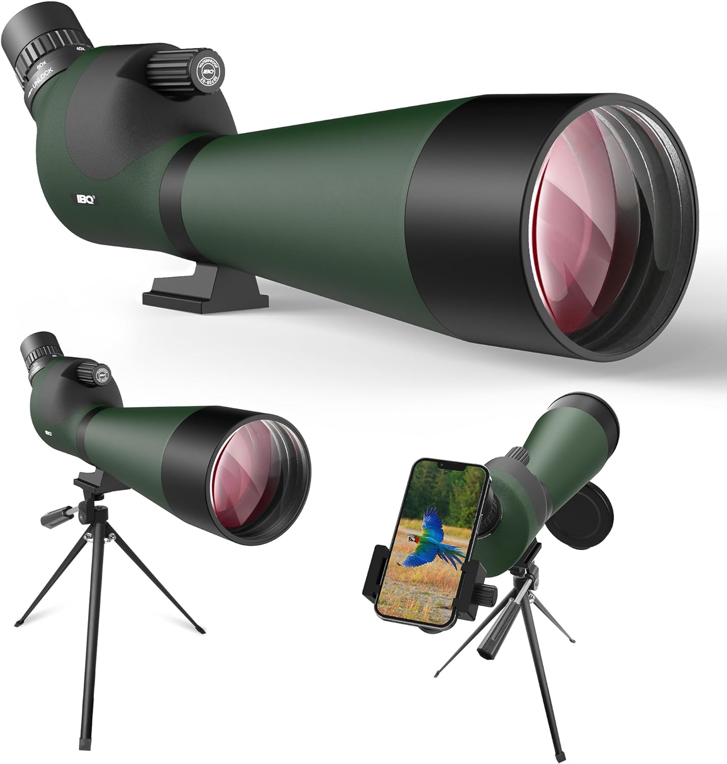 IBQ 20-60x85 Spotting Scope, Spotting scopes for Target Shooting, Spotting scopes for Hunting, BAK4 High Definition Waterproof Spotter Scopes for Bird Watching,with Tripod