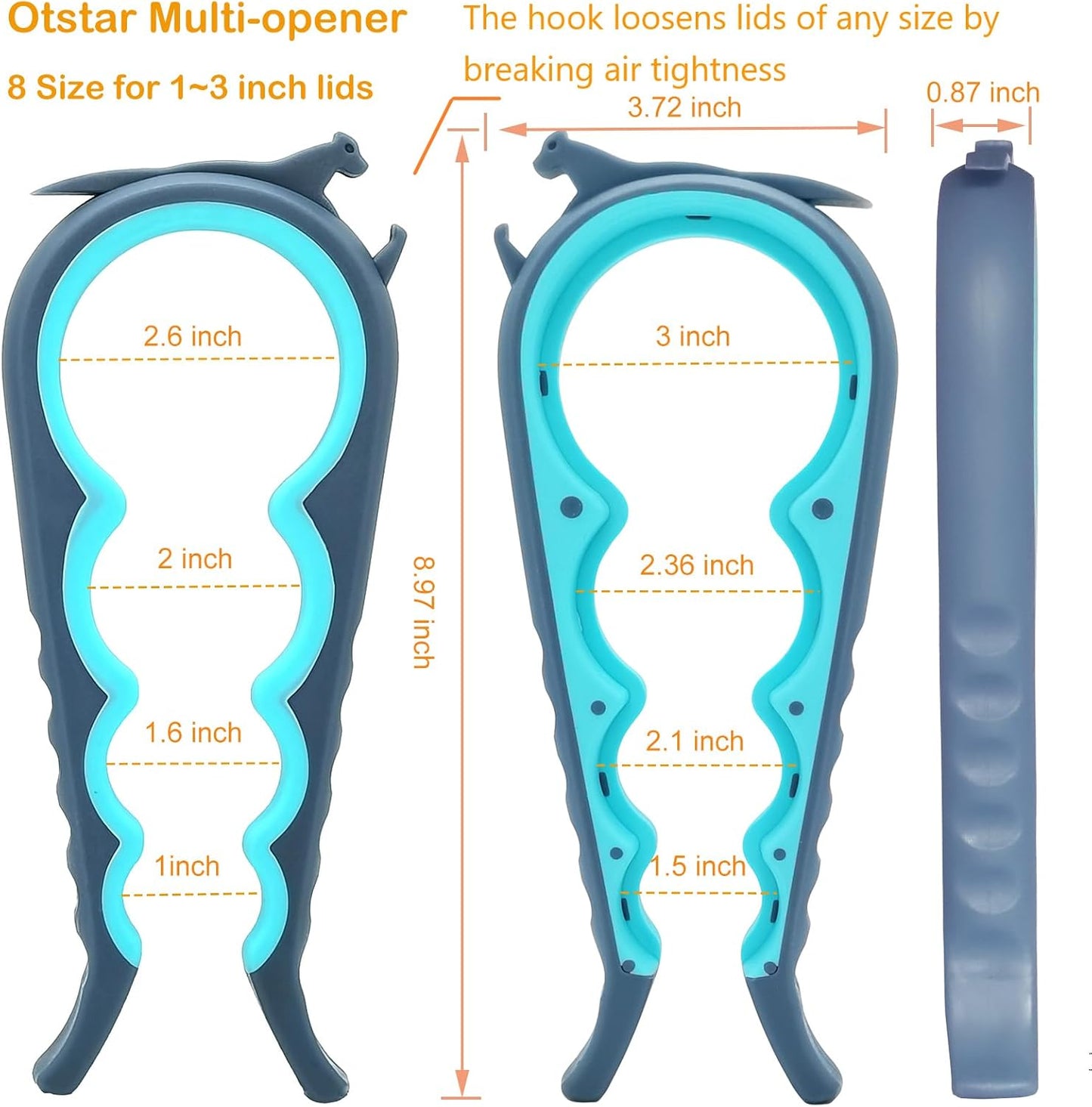 Otstar Jar Opener & Bottle Opener Set for Weak Hands - Multi-Function Kitchen Opener Tool for Seniors with Arthritis, Elderly - Includes Jar Lid Gripper Pad, Corkscrew Opener