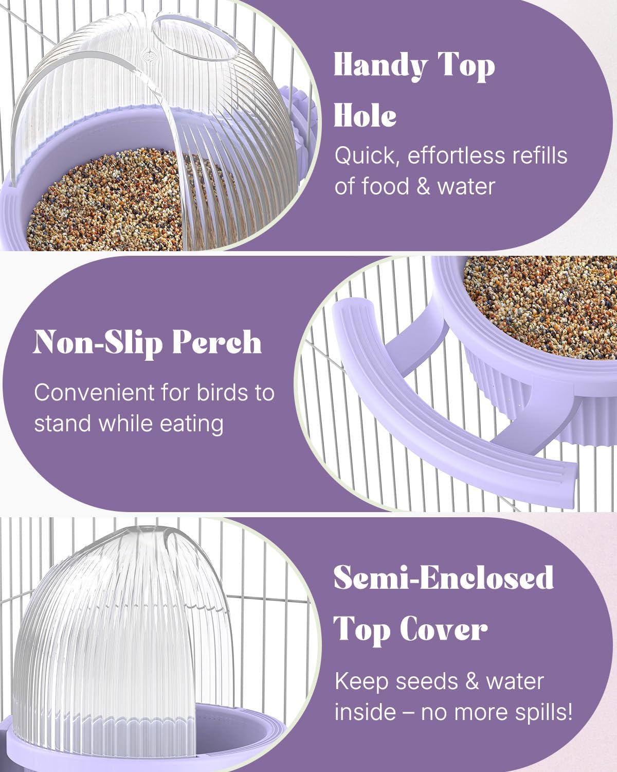 Pawfly No Mess Bird Feeder with Water Dispenser, Food and Water Bowl for Parakeet, Parrot, Cockatiel, Budgie and Lovebird