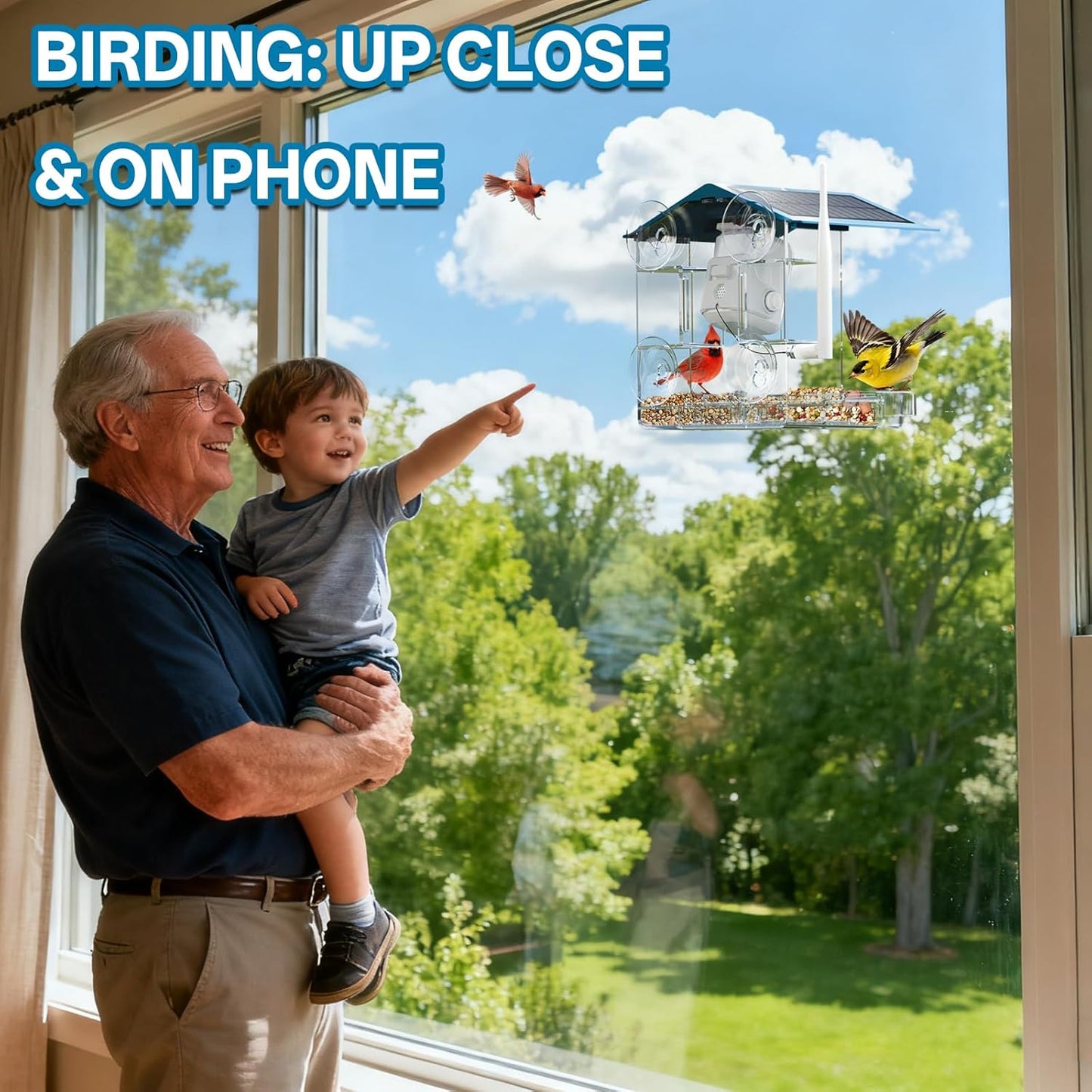Smart Bird Feeder with Camera Solar Powered, 2.4Ghz/5Ghz WiFi Instant Notifications Smart Window Bird Feeder for Outdoor, 2K HD AI Identify Birds SpeciesGifts for BirdLovers Kids Grandparents