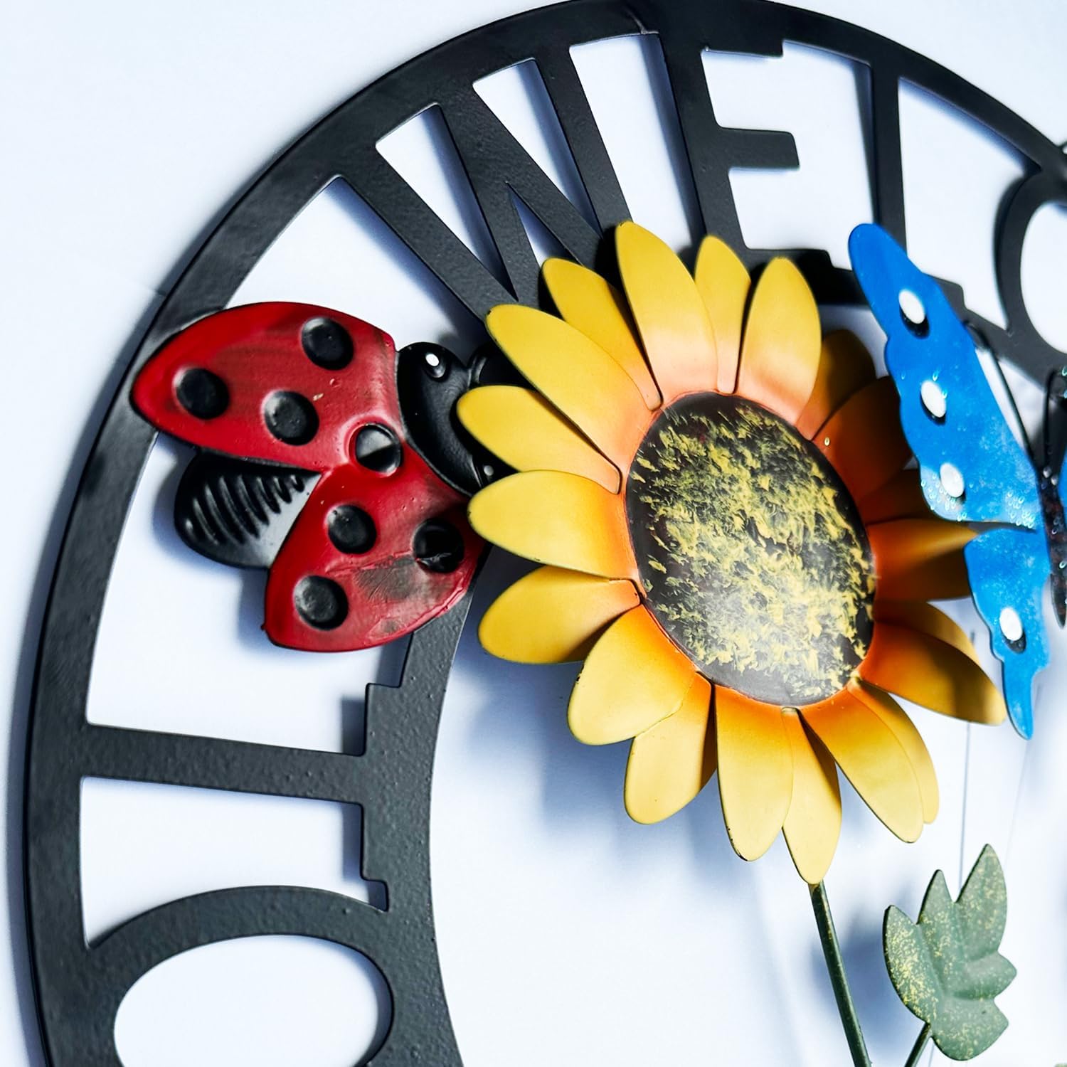 Hanging Sunflower and Butterfly Welcome Wreath, Outdoor Garden Ladybug
