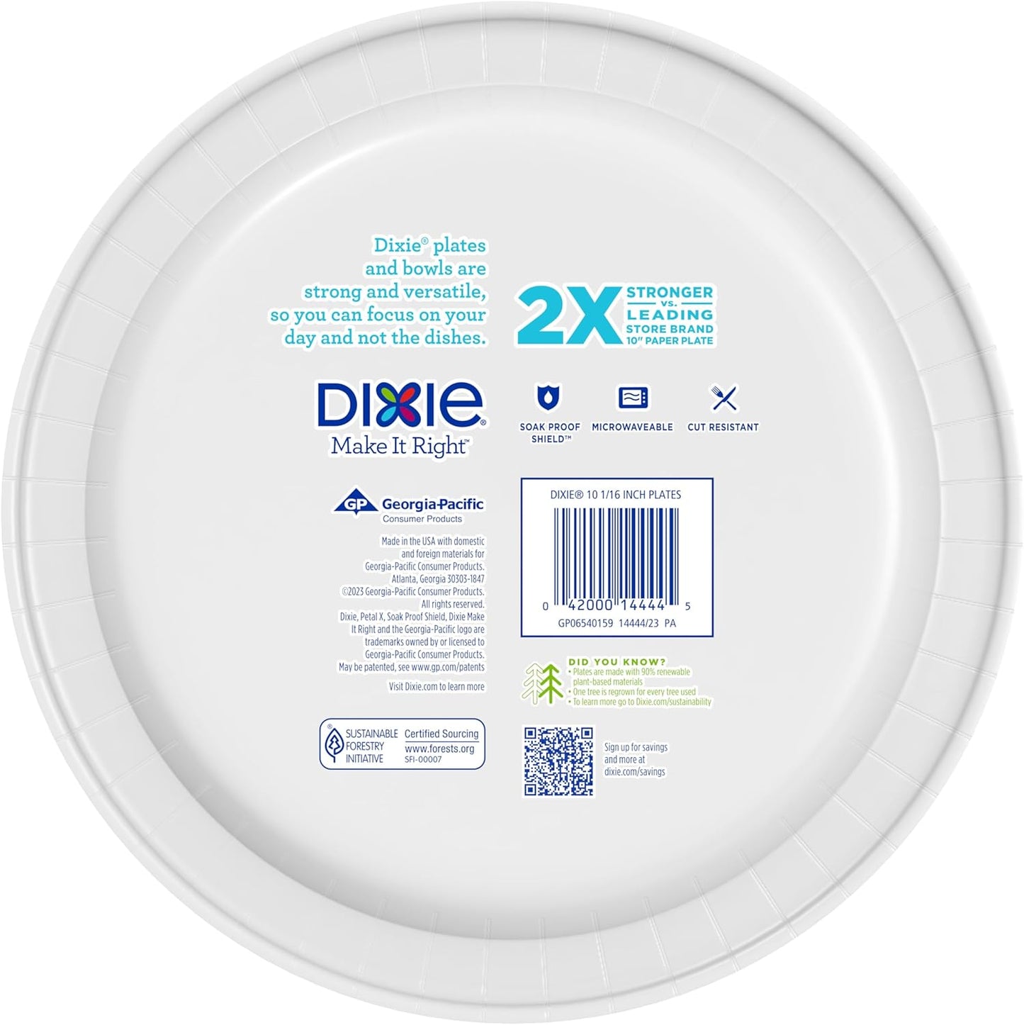Dixie Large Paper Plates, 10 Inch, 150 Count, 2X Stronger*, Microwave-