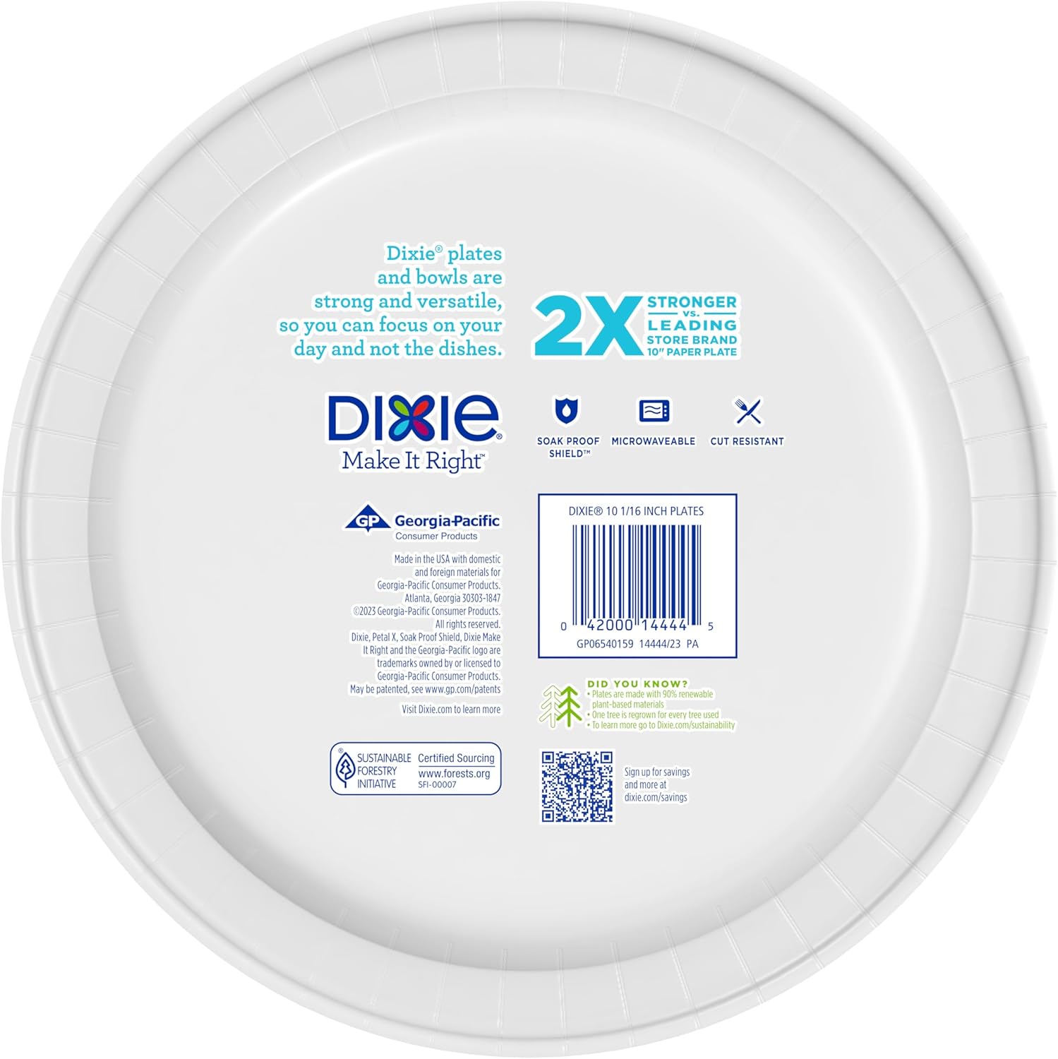 Dixie Large Paper Plates, 10 Inch, 150 Count, 2X Stronger*, Microwave-
