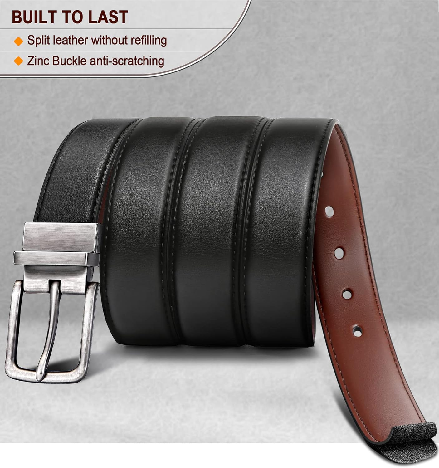 BULLIANT Men's Belt,Reversible Belt Adjustable For Gift Men 1.25”-Cut 