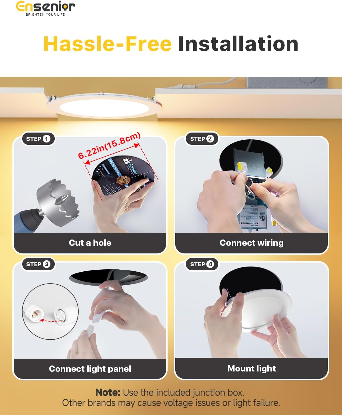 Ensenior 24 Pack 6 Inch LED Recessed Ceiling Light, Dimmable, 2700K-5000K 5CCT, 1200LM 12W 120V, High Brightness Canless Wafer Downlight - ETL&FCC&IC