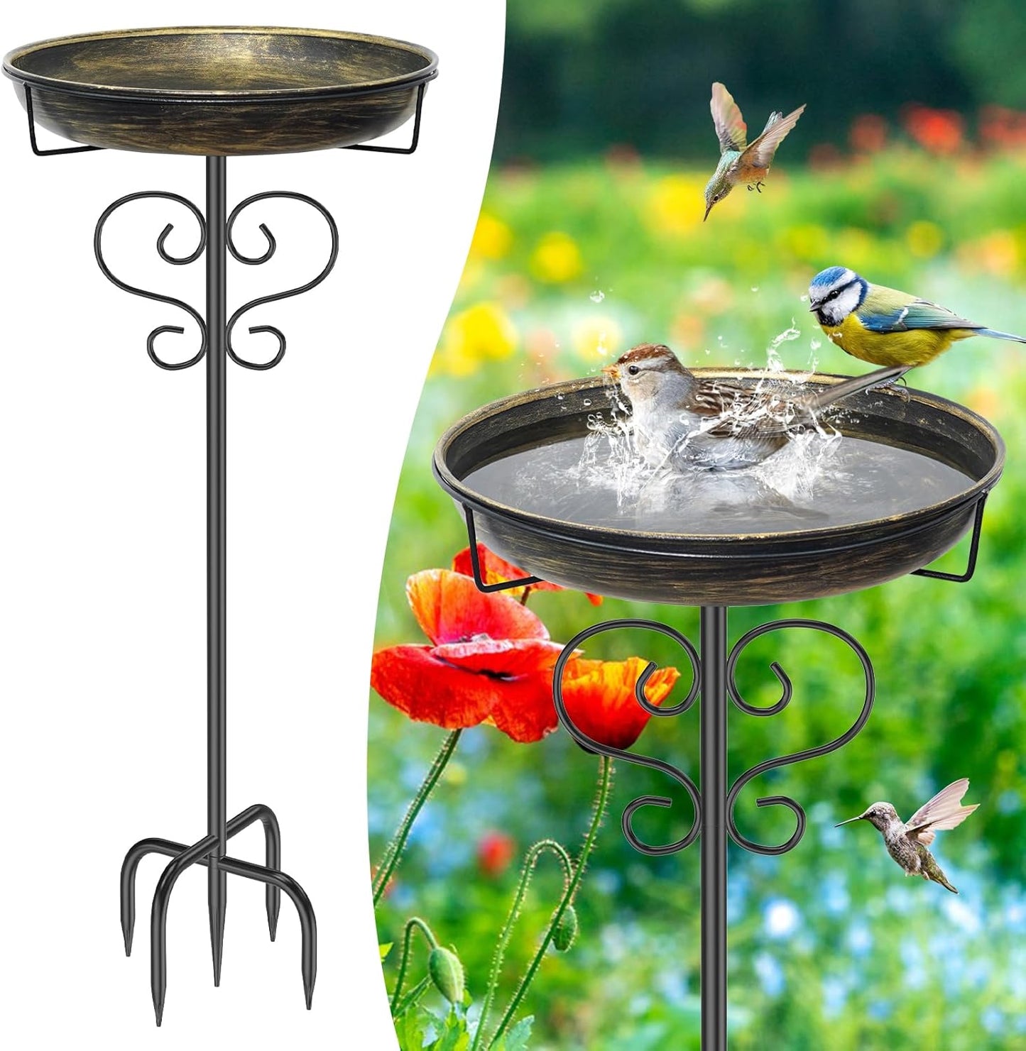 Bird Bath for Outside,Freestanding Metal Bird Bath Feeder with Heavy D