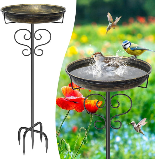 Bird Bath for Outside,Freestanding Metal Bird Bath Feeder with Heavy D