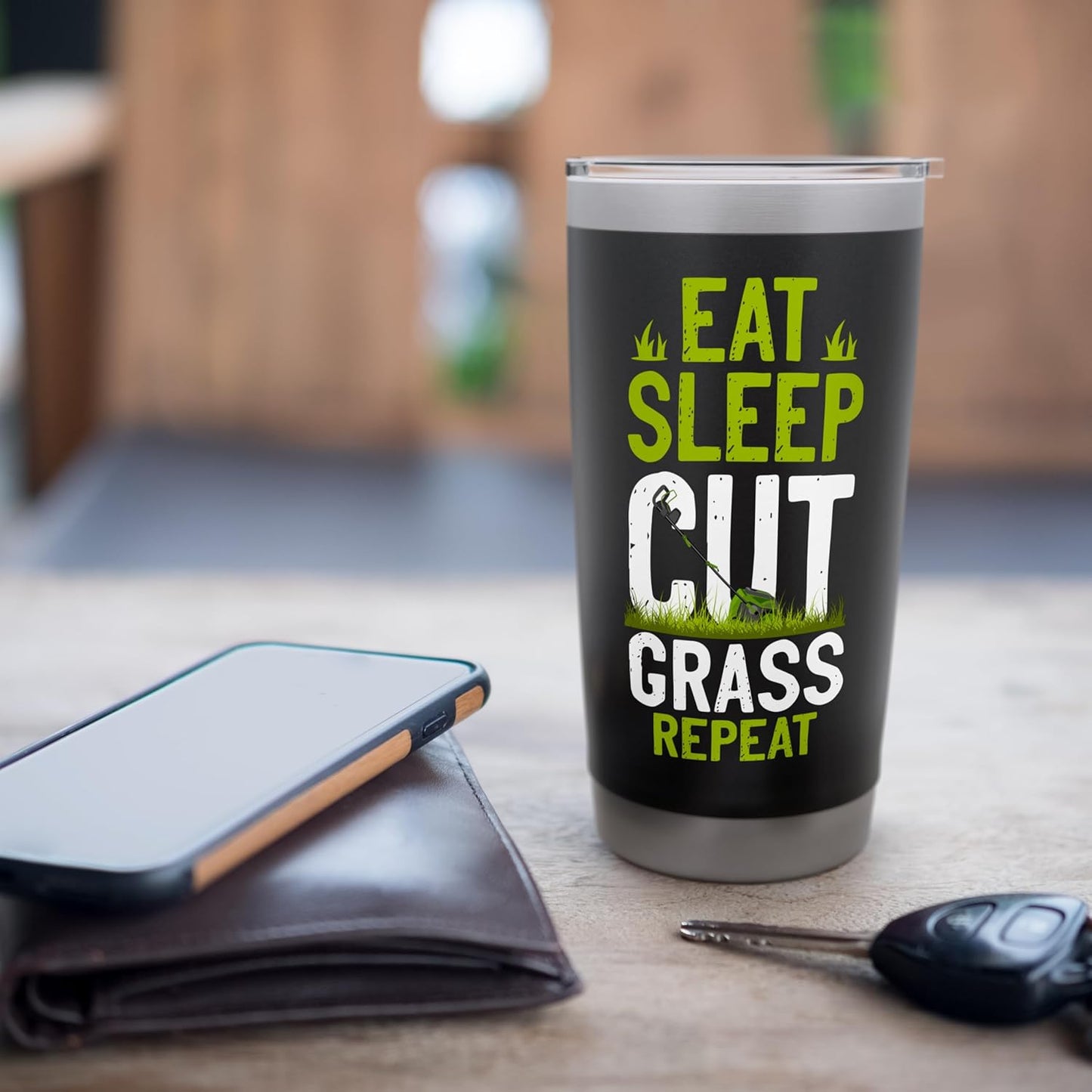 Lawn Mower Mowing Dad Father Landscaper Eat Sleep Cut Grass Stainless Steel Insulated Tumbler