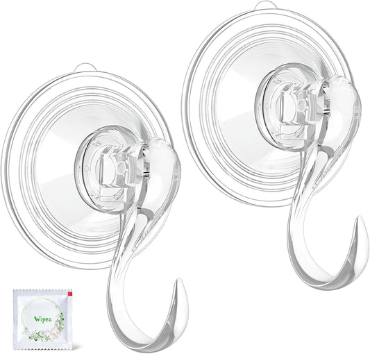 VIS'V Wreath Hanger, Large Suction Cup Wreath Hooks with Wipes, Heavy Duty, 22 LB Capacity, Removable and Reusable, Clear, 2 Pcs
