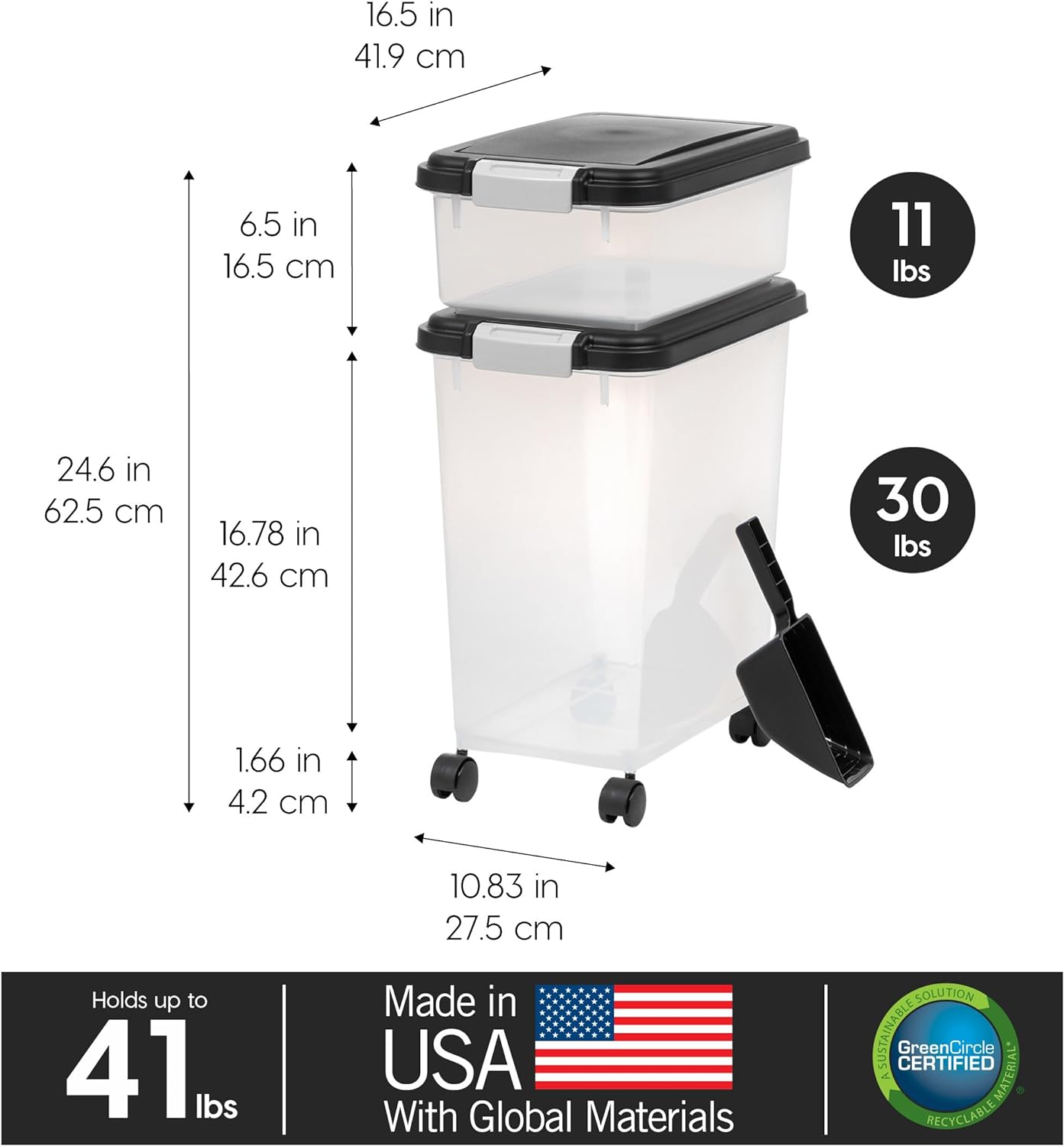 IRIS USA Dog Food Storage Container, 30 lbs & 11 lbs Combo, Cat Food S