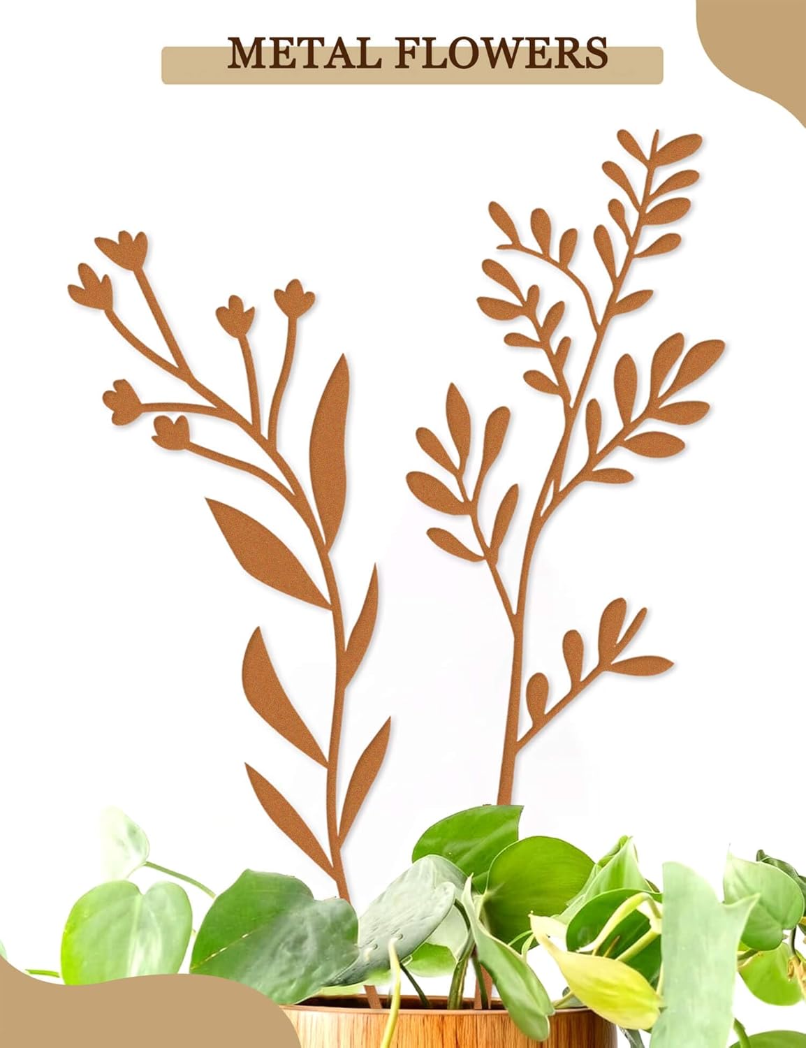 10pcs Metal Flowers for Garden - Antique Rust Finish Decorative Plant 