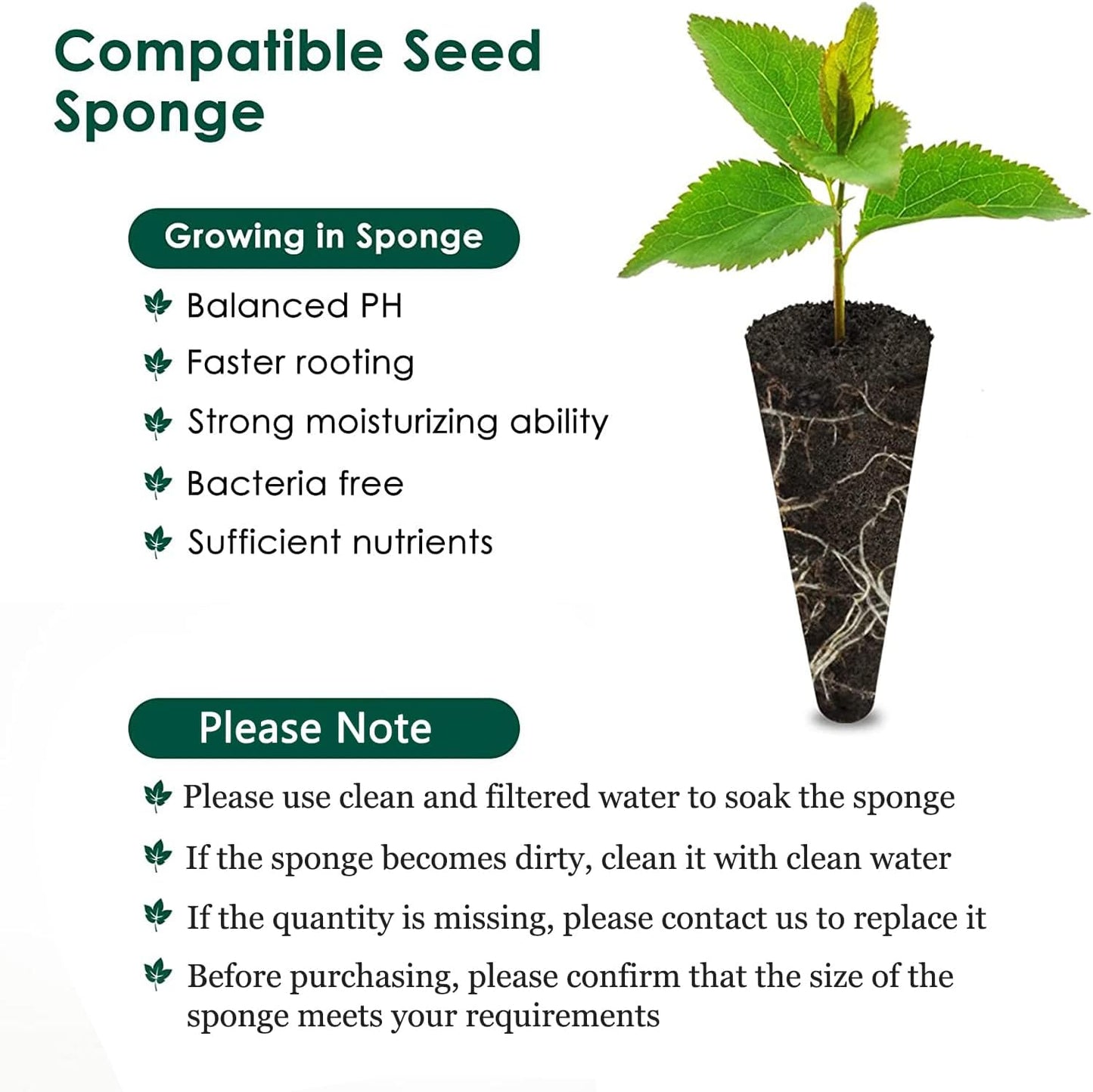 PACETAP 50 Pack Grow Sponges, Seed Pods Replacement Root Growth Sponge