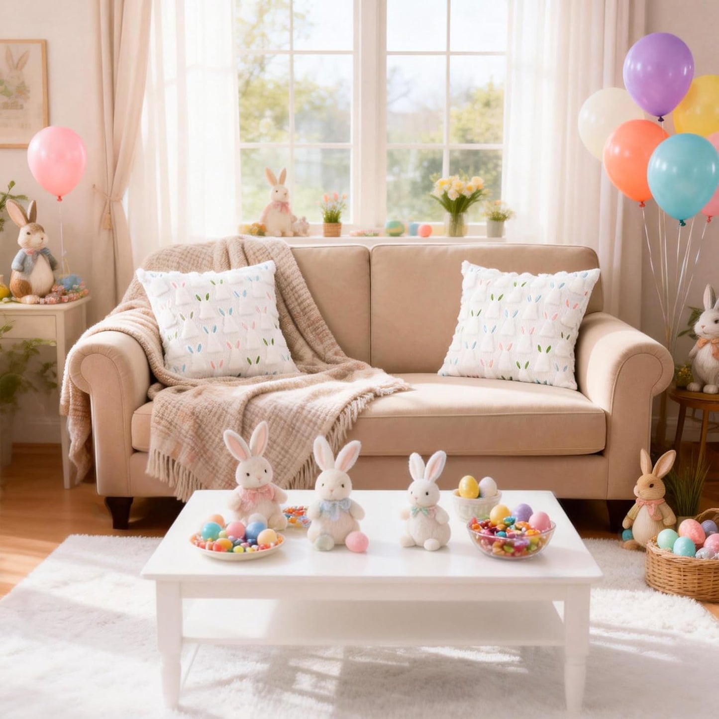 Easter Pillow Covers 18" x 18" Set of 2, Easter Decorations Cute Soft Plush Bunny Throw Pillow, Spring Farmhouse Decorations for Home Sofa Couch Living Room Bedroom