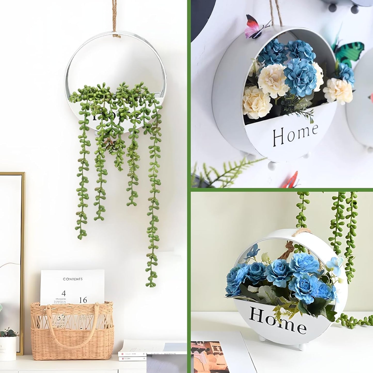 Artificial Succulent Plant Hanging Flowerpot,Wall Hanging Planters with Lanyard for Bedroom, Living Room Wall Plants Decor(1)