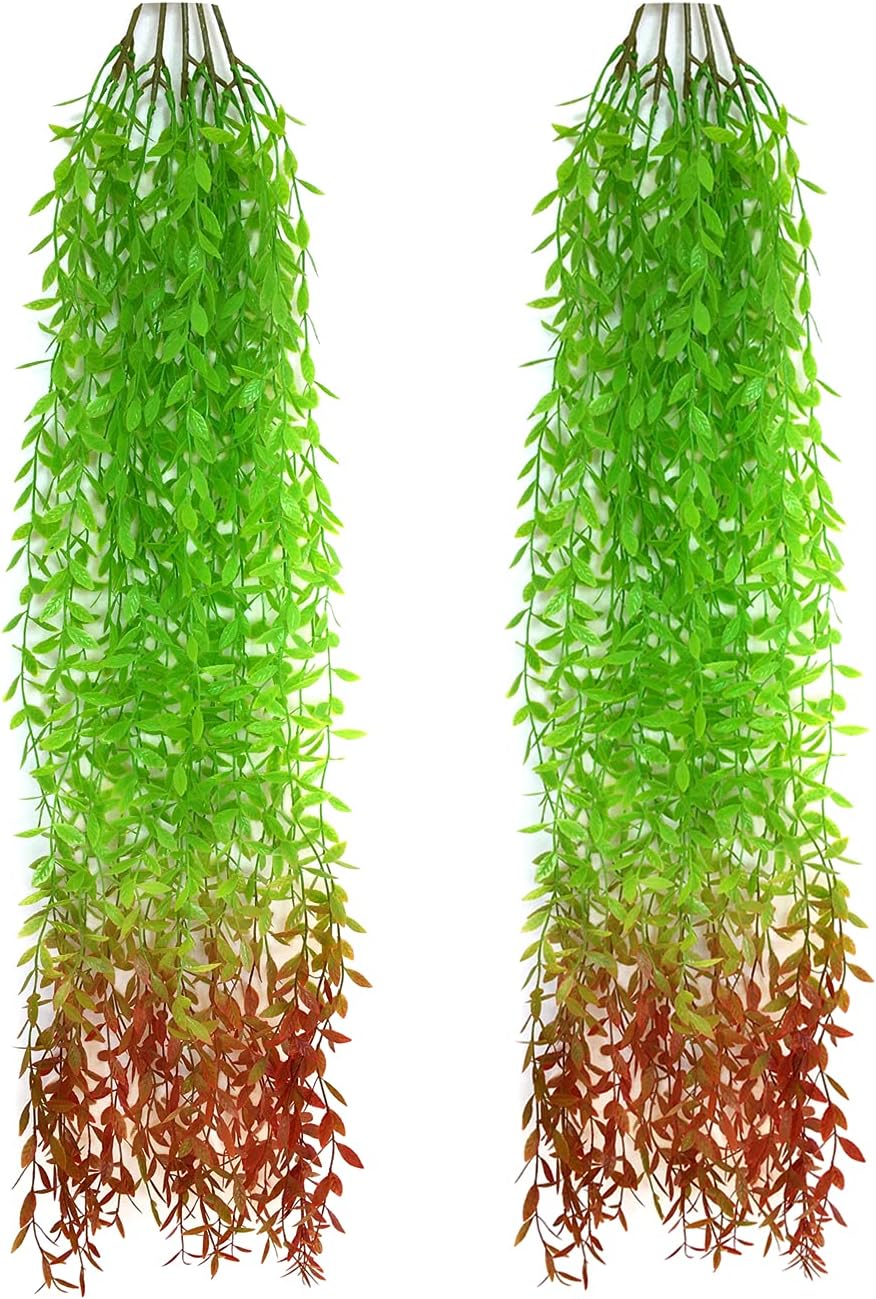PASYOU Artificial Hanging Vines, Fake Simulation Greenery Weeping Willow Plants Green Leaves Vine for Wedding Paryt Indoor Outdoor Home Garden Balcony Patio Planter DIY Ivy Decoration - Red 10 Pack