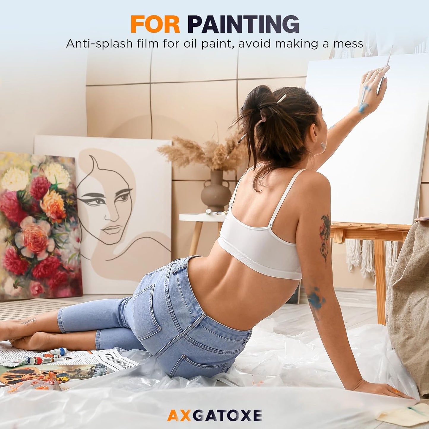 12 x 9 Ft Plastic Drop Cloths (6-Pack) - Disposable Painter's Sheeting