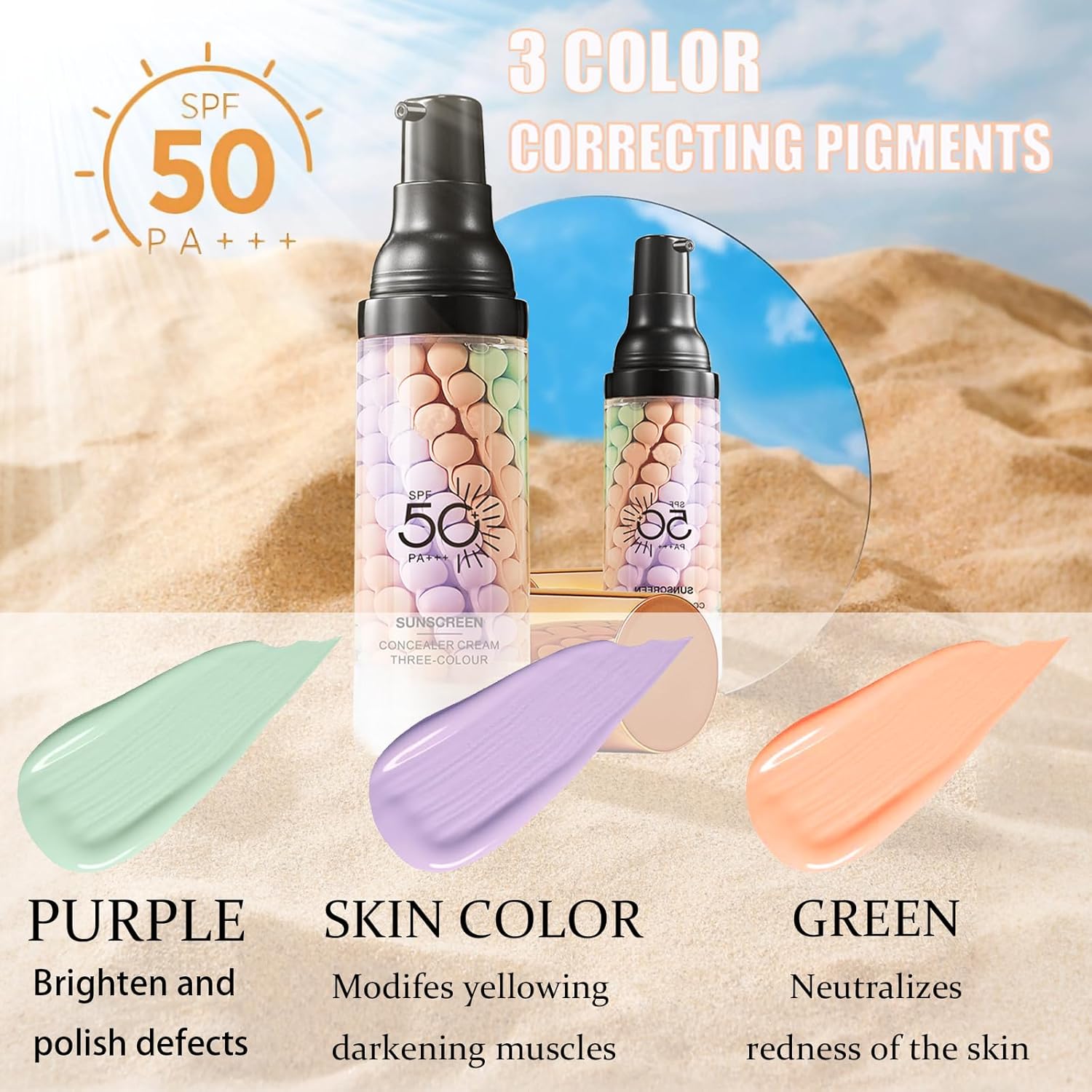 3 In 1Primer for Face Before Makeup,Sunscreen Isolation Cream, SPF 50,