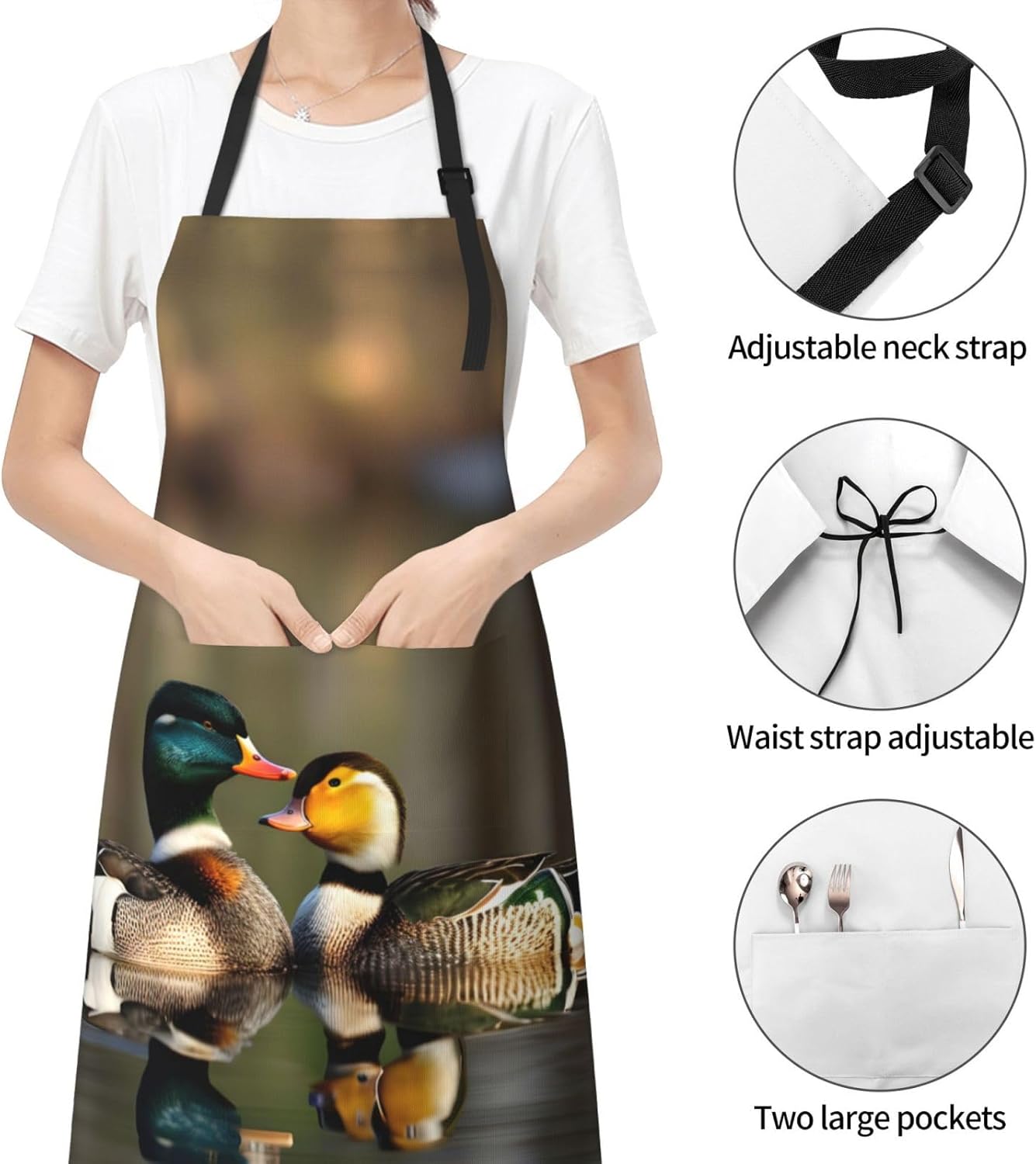 Mallard Ducks print Waterproof apron with pocket adjustable cooking apron for adult kitchen bibs to bake