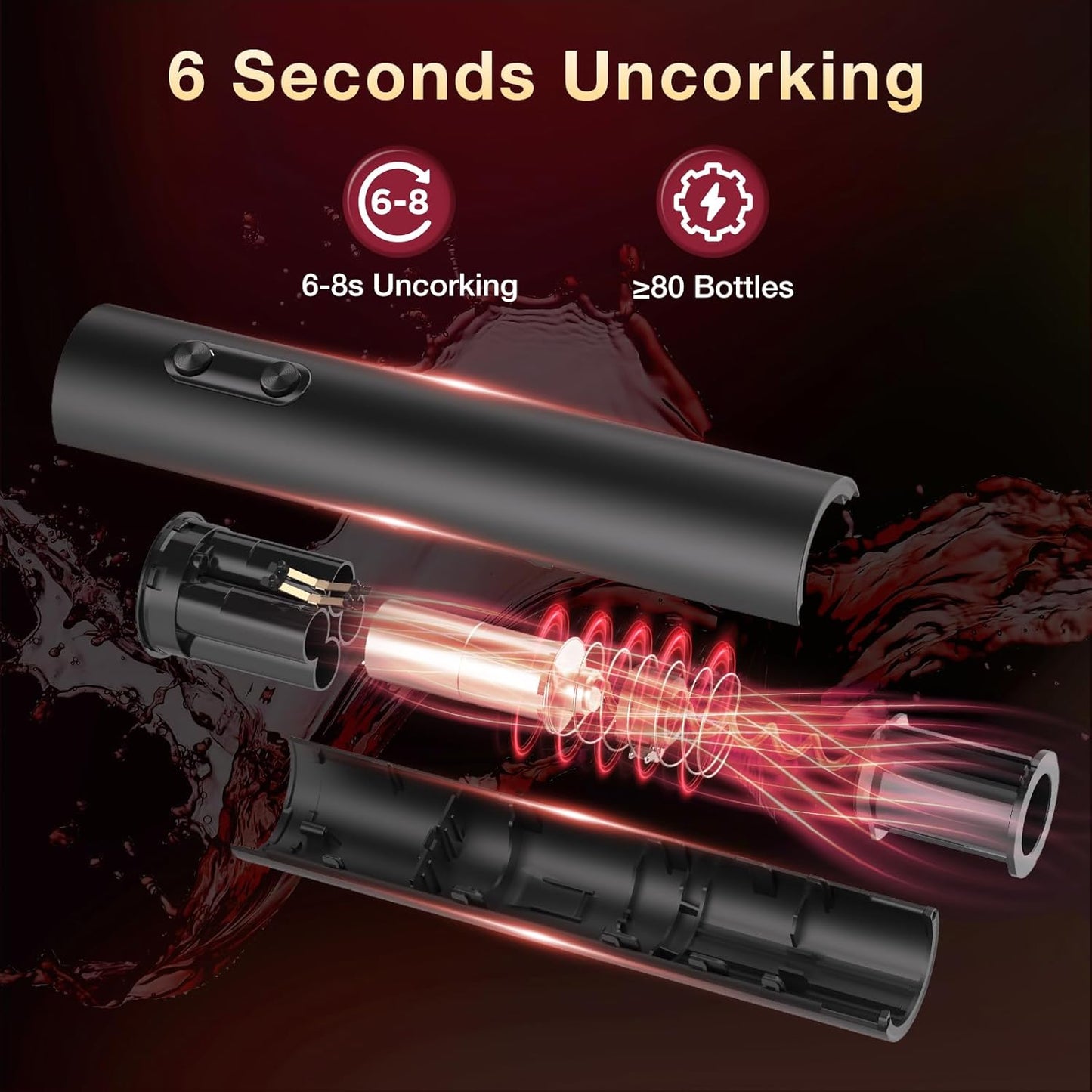 Electric Wine Opener, Automatic Corkscrew with Foil Cutter, One-Button